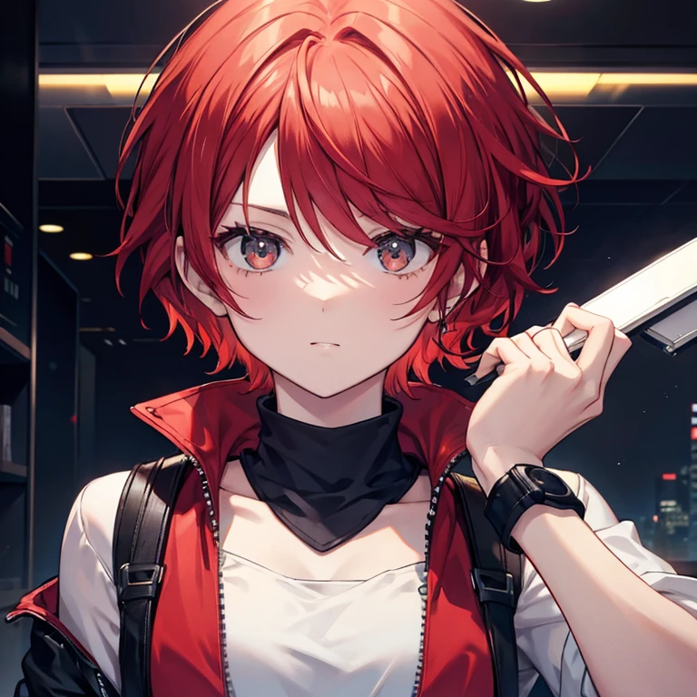 Red hair, short hair, cool, mature