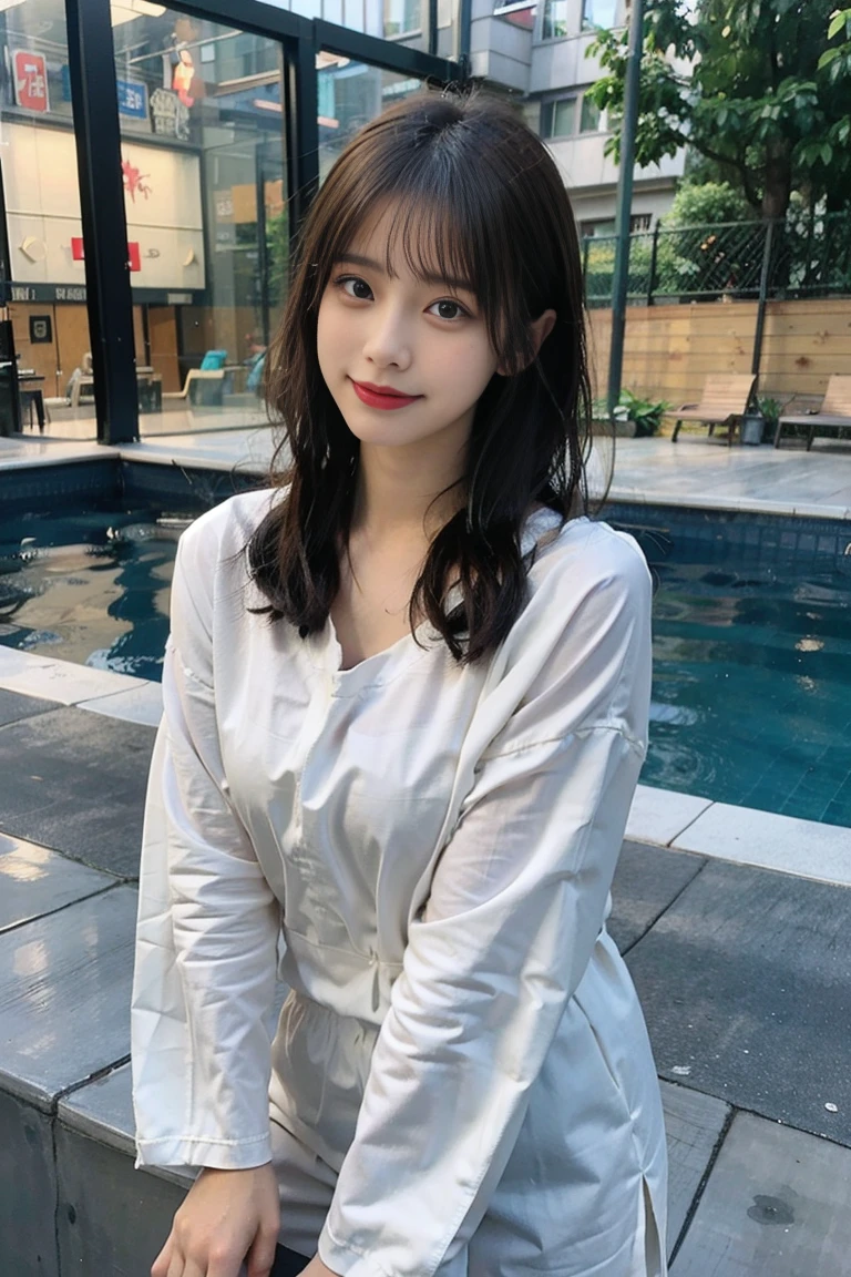 (quality, tmasterpiece: 1.3), The girls: 1, sexy for: 1.5, bob hair, Brown hair: 1.3, (Get wet: 1.2), pyjamas, The beautiful, Chopping, Ultra-detailed face, 詳細な唇, 詳細な目, 二重まぶた, sexy for, ssmile, The beautiful Legs