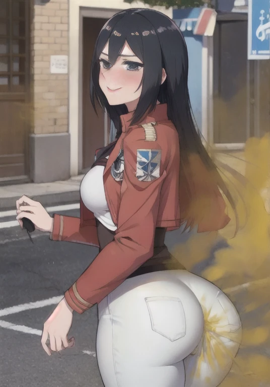 ((Mikasa ackerman)),((velocity)),Yellow smoke,Attacked by farts, (((Women stand)),velocity,(Yellow smoke is rising),i'i'i'i'i'i' training field)),((One Woman)),((A girl smells a fart and smiled frowned)),((fart while training)),((blushing)),(masterpiece:1.2、top-quality)、(the Extremely Detailed CG Unity 8K Wallpapers、ultra-detailliert、Best Shadows)、(细致背景)、(The best lighting、extremely delicate and beautiful)、depth of fields、1girl in、独奏 ,looking arround her,Women wear scout outfit,wear red scarf,wear white legging,Ephemeral,,(),(scout regiment outfit)),((((Girl is embarassed when she smells the bad smell of farts)))),outfit like a scout regiment,((((profile facing diagonally)))),((i'I closed my mouth with hand feel embarassed...)),(()),((embarassing look)),((massive fart)),((fart text))