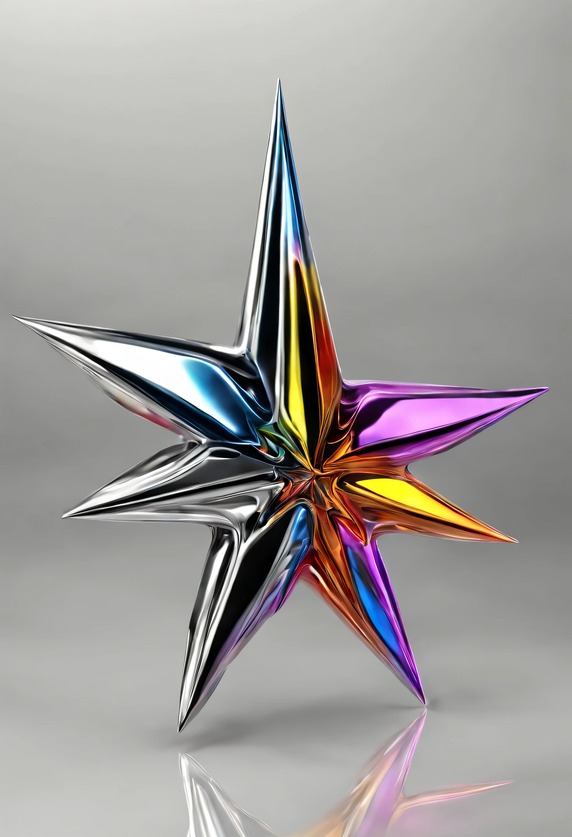a single multi colored liquid metal pointed star