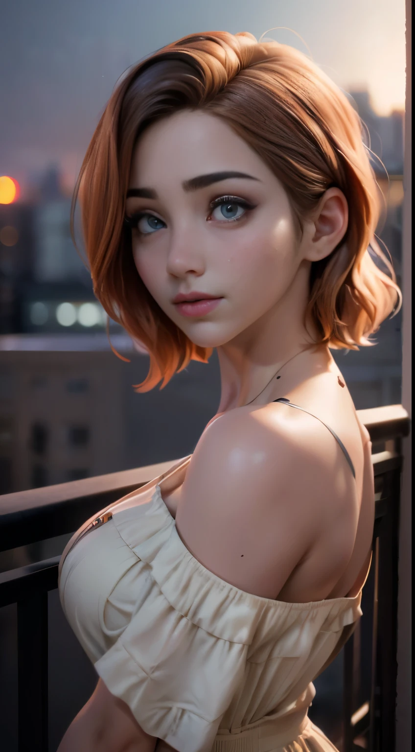 photo of Emily Rudd, RAW, beautiful woman, ((portrait)), ((detailed face:1.2)), ((detailed facial feature, detailed skin, clear skin), (perfect proportioned body), (wearing a dark one shoulder dress) (high detailed city environment, apartment balcony), (realistic photo, best quality, detailed), (8k wallpaper), (cinematic lighting, dramatic lighting) (sharp focus, intricate)