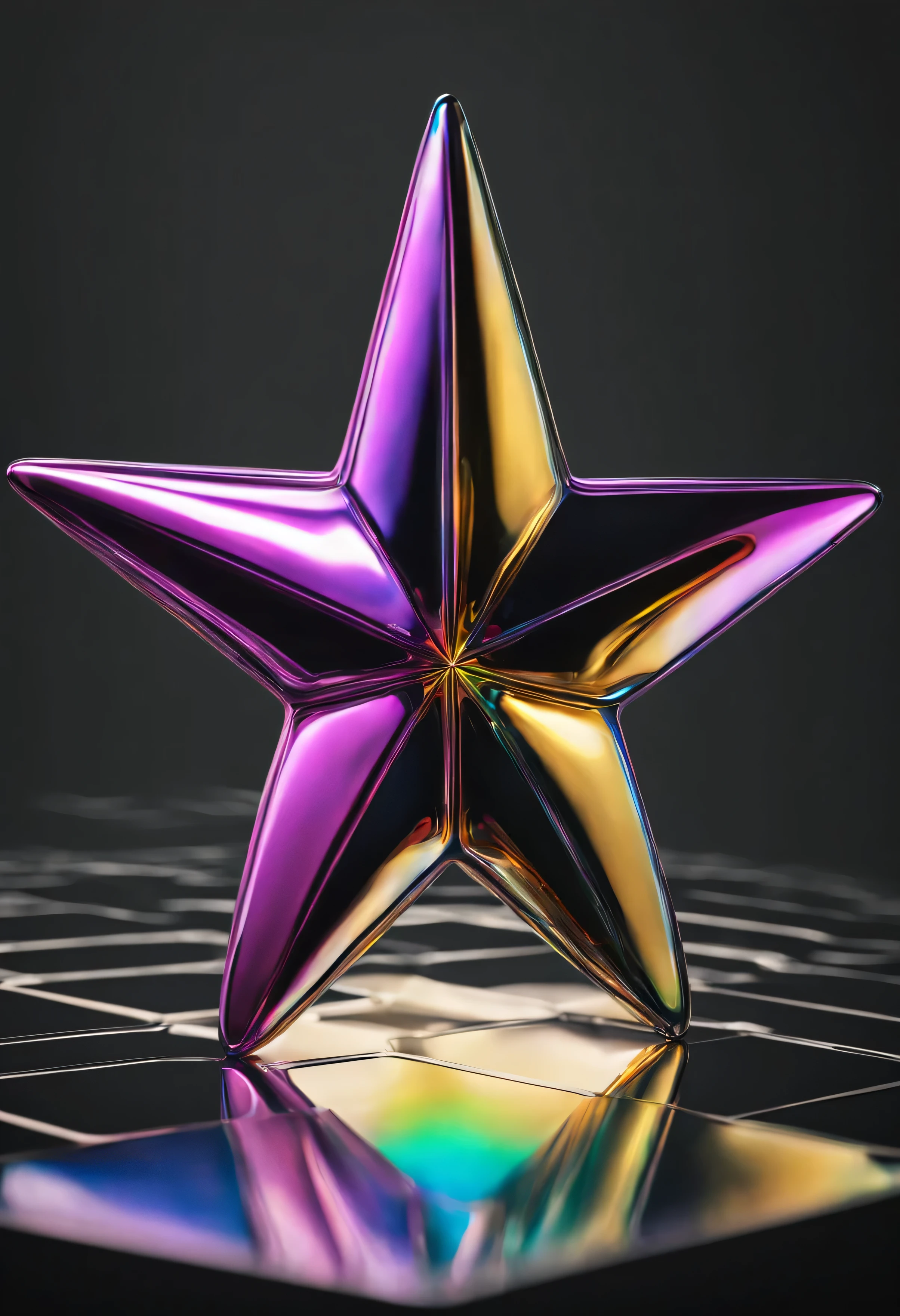a single multi colored liquid metal star in the middle of screen
