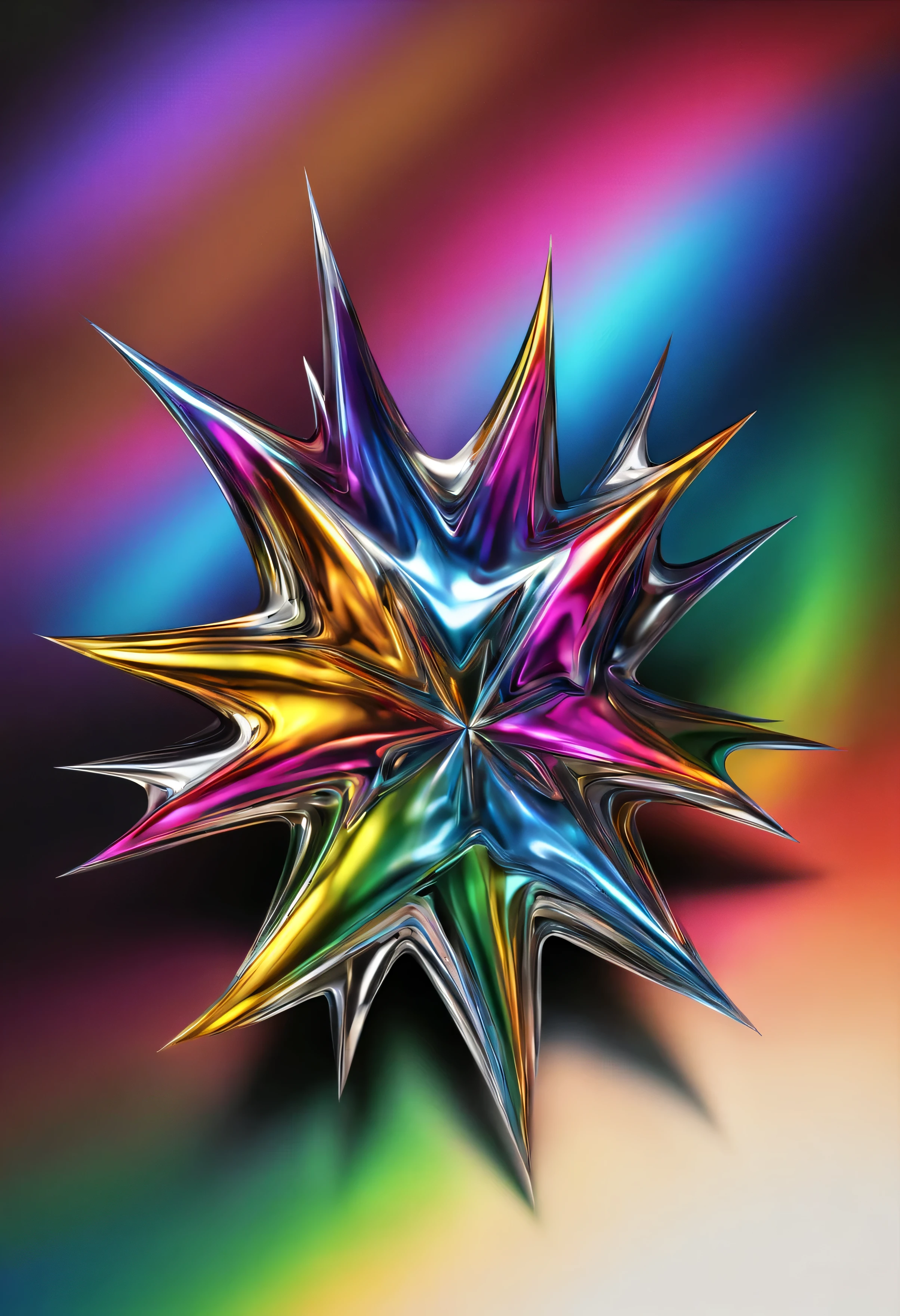 a single multi colored liquid metal pointed star, plain background HD