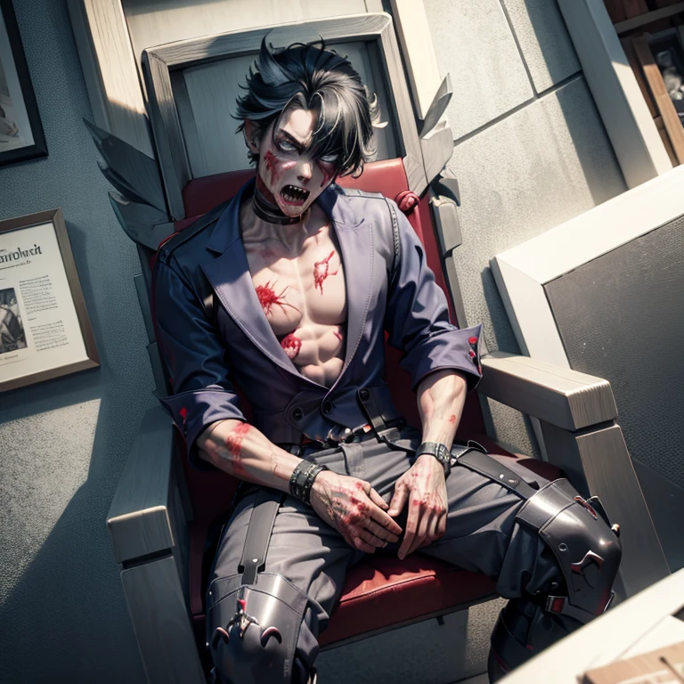 Cartoondead Zombie boy sitting down diagonal view