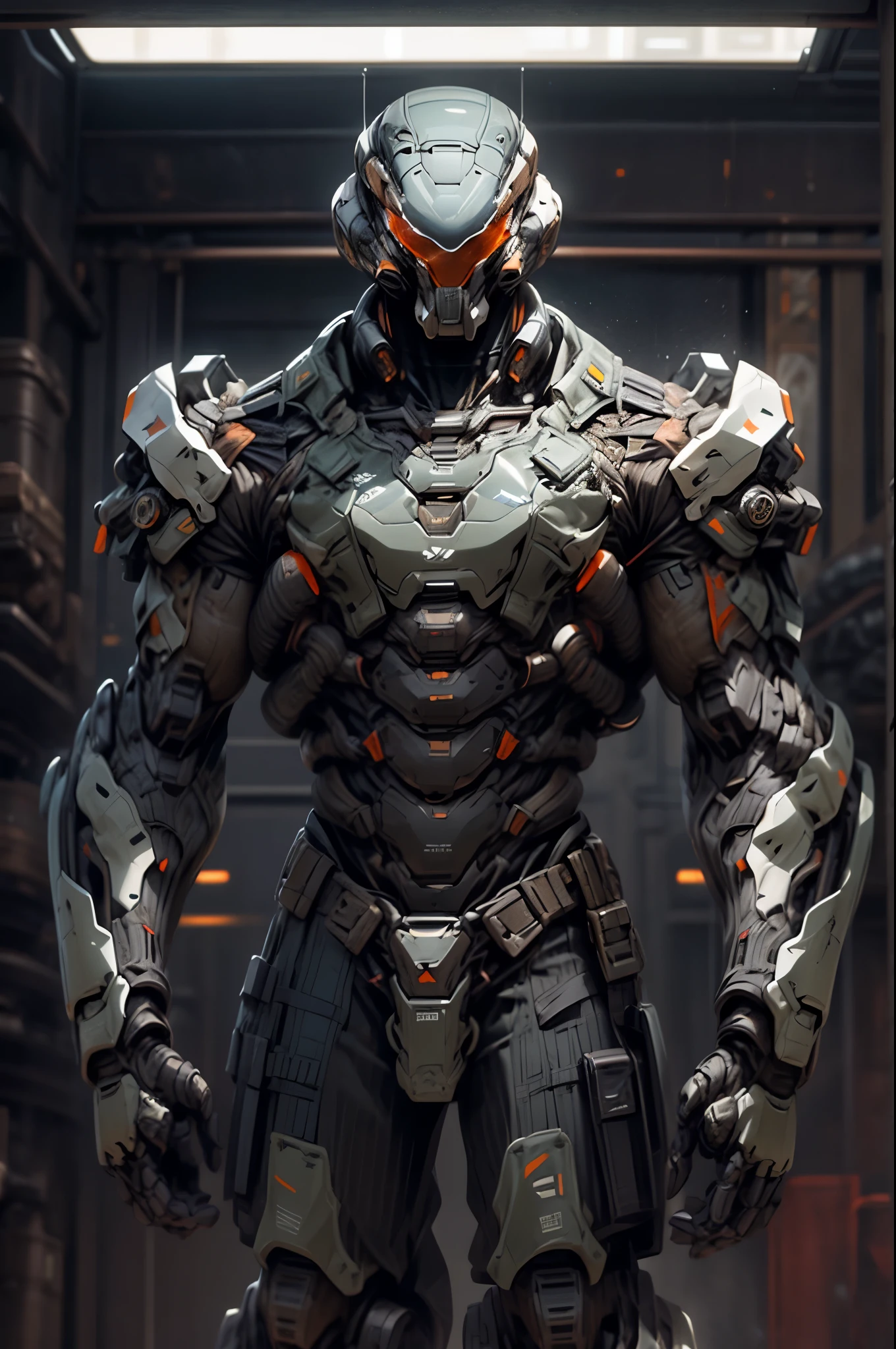 (((An epic and visually stunning digital anime masterpiece featuring a sylphlike masculine ((male:1.5)) decorated military dieselpunk cyborg soldier clad in a sleek yet tactical armored yet decorated leather military trench coat:1.2))), (((flat masculine male chest:1.5, mechanical full head helmet, mecha helmet with narrow orange eyes:1.5))), (((the character adorned in a (scifi tactical armored open front trench coat with a built in exoskeleton:1.5) (over a form fitted armor plated yet super sleek and revealing under suit with waist cut outs:1.3), the armor is beautifully engraved:1.4))), The image showcases the intricacies of the character’s armor and clothing:1.5, ((capturing their flamboyant essence and heavy mecha aesthetic:1.2)). The character also possesses an androgynous charm, (((with slim yet heavily muscled physique:1.2, sylphlike with a sleek waist, toned yet beautifully sleek cybernetic arms:1.3, mechanical arms and legs:1.3, mecha muscles:1.3))), looking at viewer, (((brass metal armor and brown leather, dieselpunk:1.3))), (((depth of field, cinematic lighting, chromatic aberration, ray tracing, UHD, masterpiece, top of head covered, super detail, high details, high quality, award winning, 8k, highres)))
