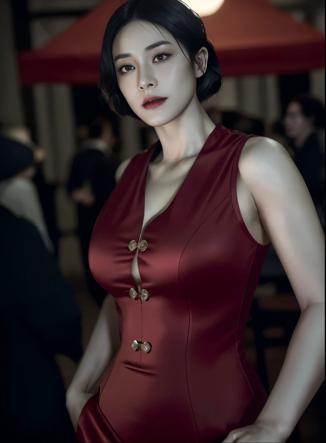 (Highest quality:1.3), cinematic shot, masterpiece, (sharp focus:1.5), (photorealistic:1.3), Ada Wong, 35 years old Woman, revealing clothes, Sexy woman, hot woman, gorgeous character, lusty Beauty, seductive, lust in her beauty, erotic clothes, Ada Wong is a prominent character in the Resident Evil video game series. She is known for her mysterious and enigmatic persona. With her striking appearance, Ada often wears a beautiful qipao dress, which is a traditional Chinese outfit. Her dark hair, intense eyes, and a penchant for high heels contribute to her alluring and iconic look.
Ada is characterized by her intelligence, resourcefulness, and combat skills. She's skilled in using firearms, melee weapons, and gadgets, her a versatile fighter. Throughout the series, she's often seen as an independent and secretive individual, driven by her own motives. Her interactions with other characters are usually marked by a sense of ambiguity and hidden agendas.
Ada's involvement in the series typically revolves around espionage, uncovering conspiracies, and dealing with biohazard outbreaks. Her complex relationships with other characters, such as Leon S. Kennedy, contribute to the intrigue and drama within the game's narrative. Overall, Ada Wong's multifaceted personality, captivating appearance, and central role in the Resident Evil series make her a memorable and iconic game character, resident evil character,(highly detailed skin), (detailed face), detailed background, cinematic scene, intricate details, UHD, detailed eyes,