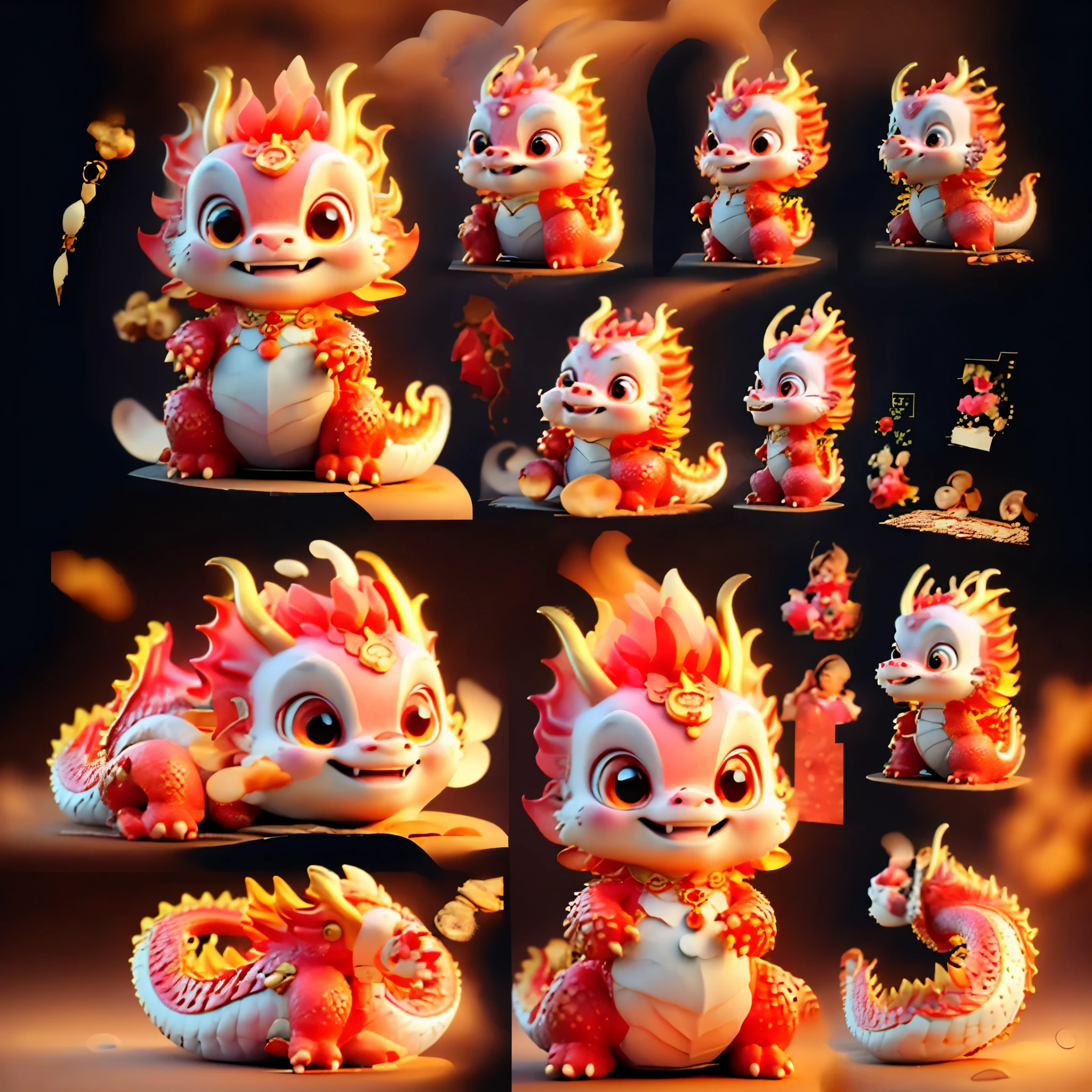 Chinese dragon model，The picture quality is delicate，k hd，Very amiable expression， styling，Cute dragon，big eyed dragon，Laughing Dragon，