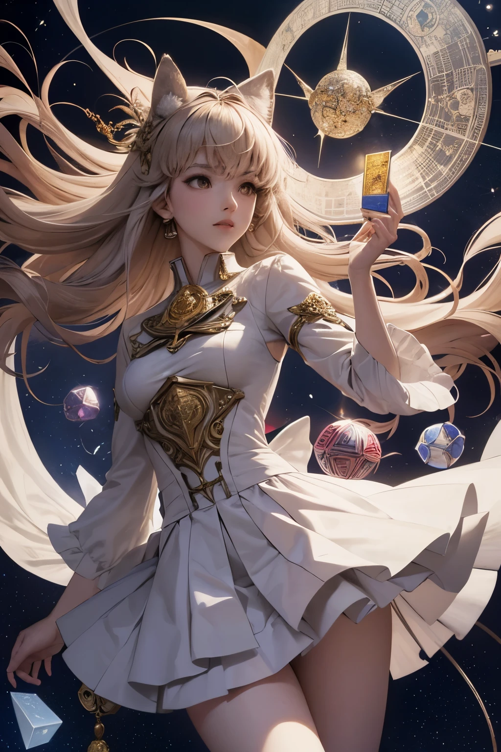 Fra Giovanni, Walter Crane, Kenji Tsuruta, Surreal, mysterious, strange, fantastical, fantasy, Sci-fi, Japanese anime, geometry in love, beautiful girl in a miniskirt searching for a love equation, perfect body, fullerenes, quasicrystals, polyhedra, non-Euclidean space classroom, detailed masterpiece