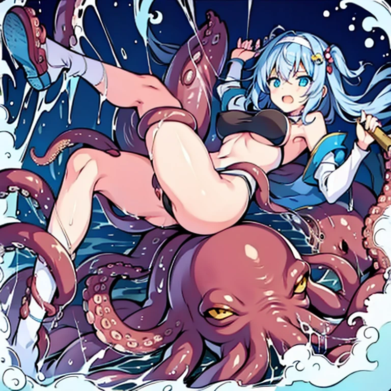 A girl entangled with a gigantic octopus monster　In the water　I feel my entire body being caressed by the octopus&#39;s feet.。　An expression that looks like it&#39;s about to cry with ecstasy　My whole body is entangled in the octopus&#39; legs.。　My pussy is being attacked by octopus legs