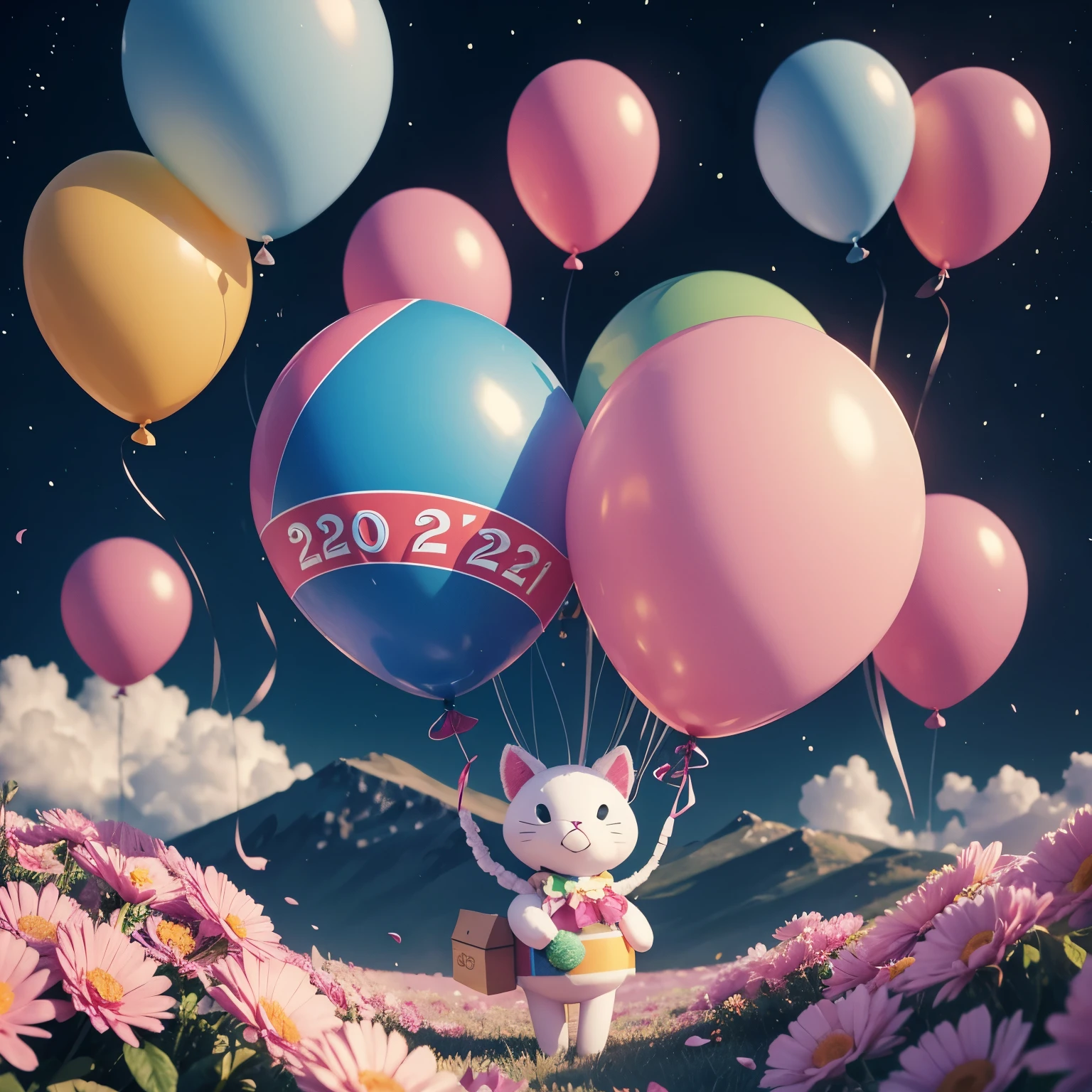 2024years, new year, environment all balloons, flowers, 3D carton, HD