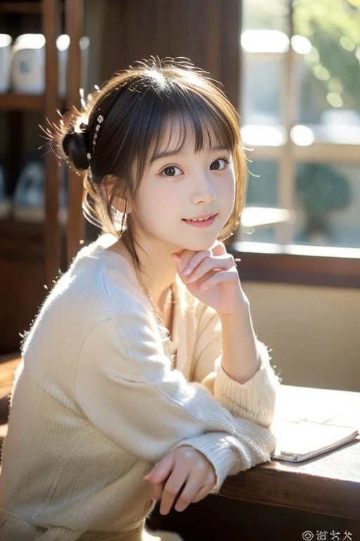 A little girl by the river,adolable,Pure,and love to laugh,under a sakura tree