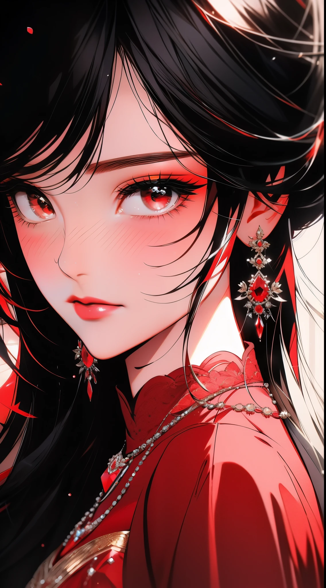 a close up of a woman in a red dress with a necklace, artgerm on artstation pixiv, sakimi chan, extremely detailed artgerm, sakimichan frank franzzeta, trending on artstation pixiv, sakimichan, ! dream artgerm, fanart best artstation, trending on artstation:3