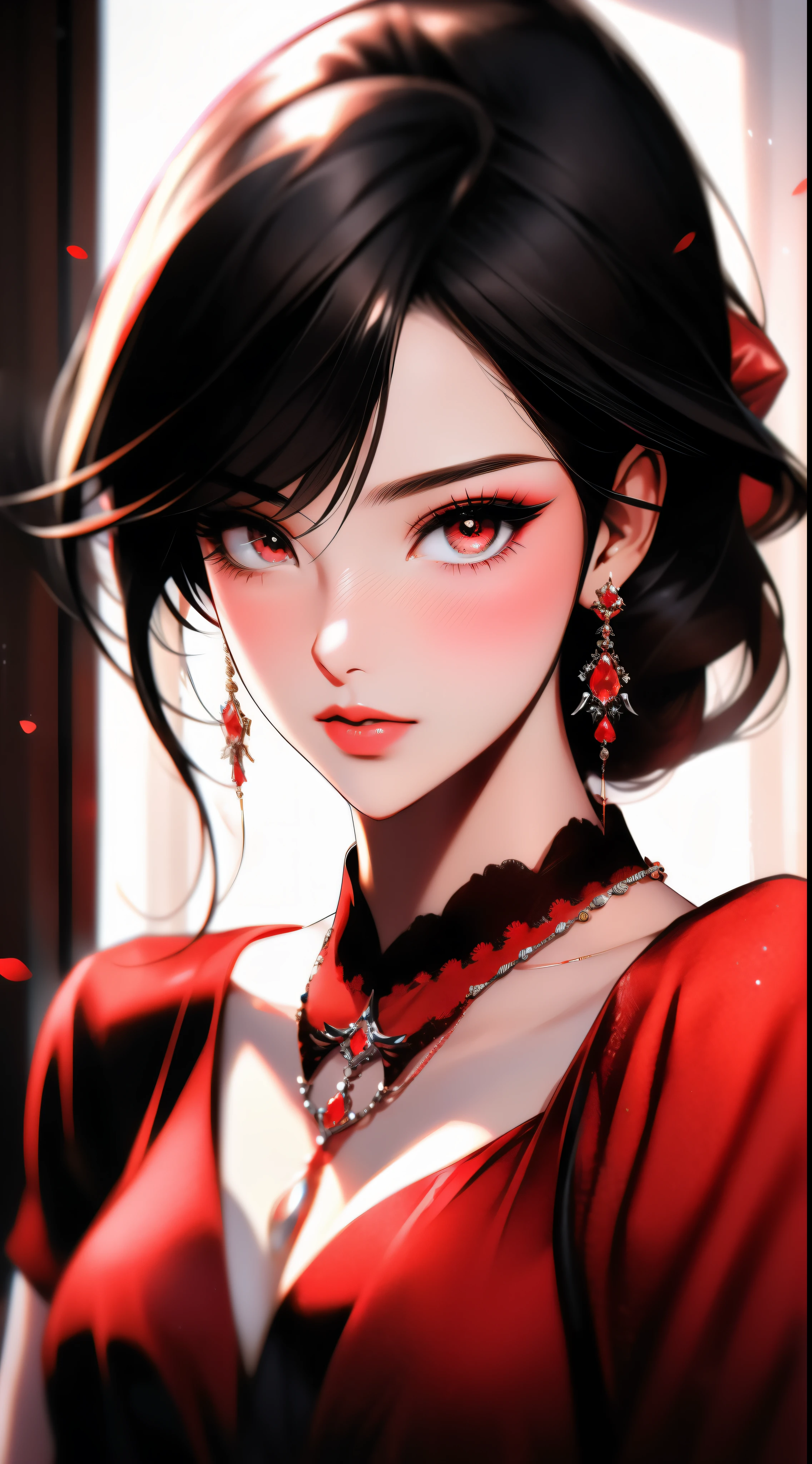a close up of a woman in a red dress with a necklace, artgerm on artstation pixiv, sakimi chan, extremely detailed artgerm, sakimichan frank franzzeta, trending on artstation pixiv, sakimichan, ! dream artgerm, fanart best artstation, trending on artstation:3