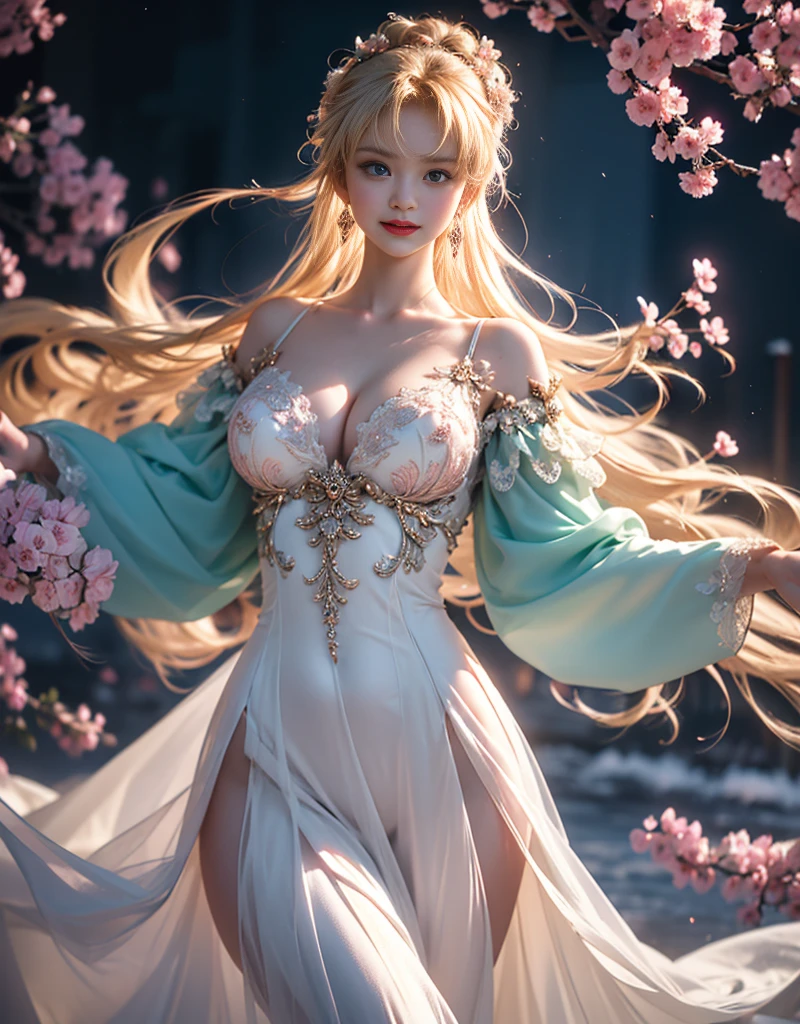 tmasterpiece,Highest image quality,super detailing,Best quality at best ,Extremely Delicately Beautiful, Very meticulous,Best quality at best, offcial art, extremely detaild的 CG unified 8k wallpapers, portrait photo of, The most beautiful look,blond hair blue eyes,Radiant skin and radiant eyes, pretty skin,(Detailed lighting:1.2), (Beautiful and detailed light:1.3), deep understanding, beautiful nude color, iintricate, digitial painting, smooth private parts, Focus sharp, The end of the world, Epic reality,looking at the camera in, (HighDynamicRange:1.4),facing at the camera, (pastel colour:1.4), Beautiful big breasts,The end of the world的, giving up, com cores neutras, natta, Screen space refraction, (Complicated details, ultra - detailed:1.3), art stations, Cinema lenses, vignet, the complex background, buliding,Enchanted smile,face flushed,the shy,detailed back ground,(Various colors of dream catcher earrings missing color,white colors,in pink,purpleish color,red colour,blue colors,orange colors,green color,cyan colors,,),sexy and sultry,(Obscenity exposed,Camel toes,Sort out your darkness, Bushy hair,),The sexiest look,(Midsummer peach waltz graceful wadding dress,),Ultrathin,Lace,semi transparent,Hands behind your back,