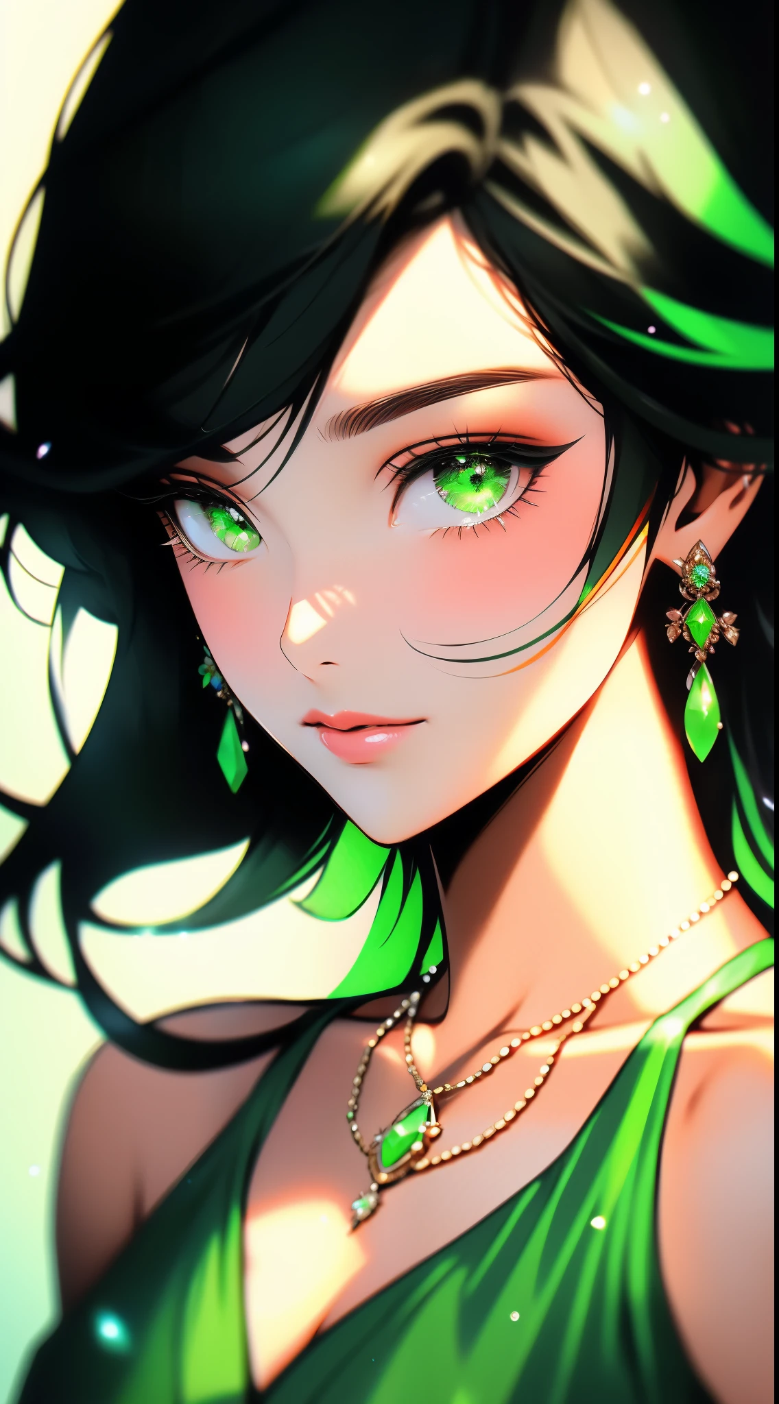 a close up of a woman in a Green dress with a necklace, artgerm on artstation pixiv, sakimi chan, extremely detailed artgerm, sakimichan frank franzzeta, trending on artstation pixiv, sakimichan, ! dream artgerm, fanart best artstation, trending on artstation:3