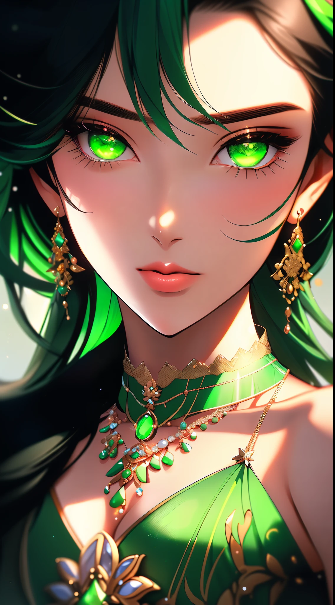 a close up of a woman in a Green dress with a necklace, artgerm on artstation pixiv, sakimi chan, extremely detailed artgerm, sakimichan frank franzzeta, trending on artstation pixiv, sakimichan, ! dream artgerm, fanart best artstation, trending on artstation:3