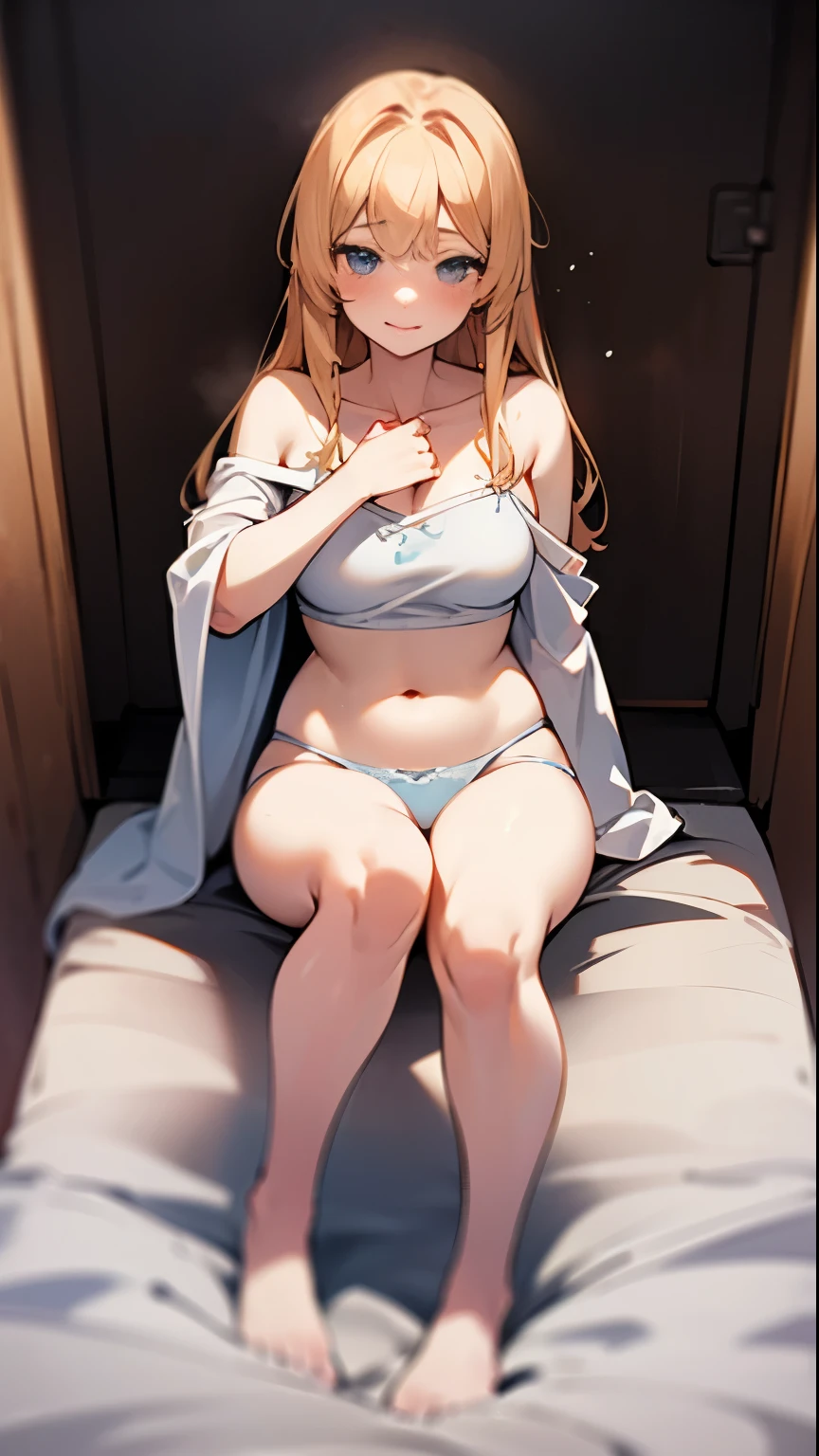 body: pale skin, strawberry blonde hair, girl, hair down, slightly freckled, slight overweight, soft, , navel
clothing: hair ribbon, thin sheer robe, low opacity fabric
pose: blushing, slightly smiling, bliss, lying down, legs parted, hands in pantiing: sauna
aesthetic: average person, soft face, well lit room, soft eyes,