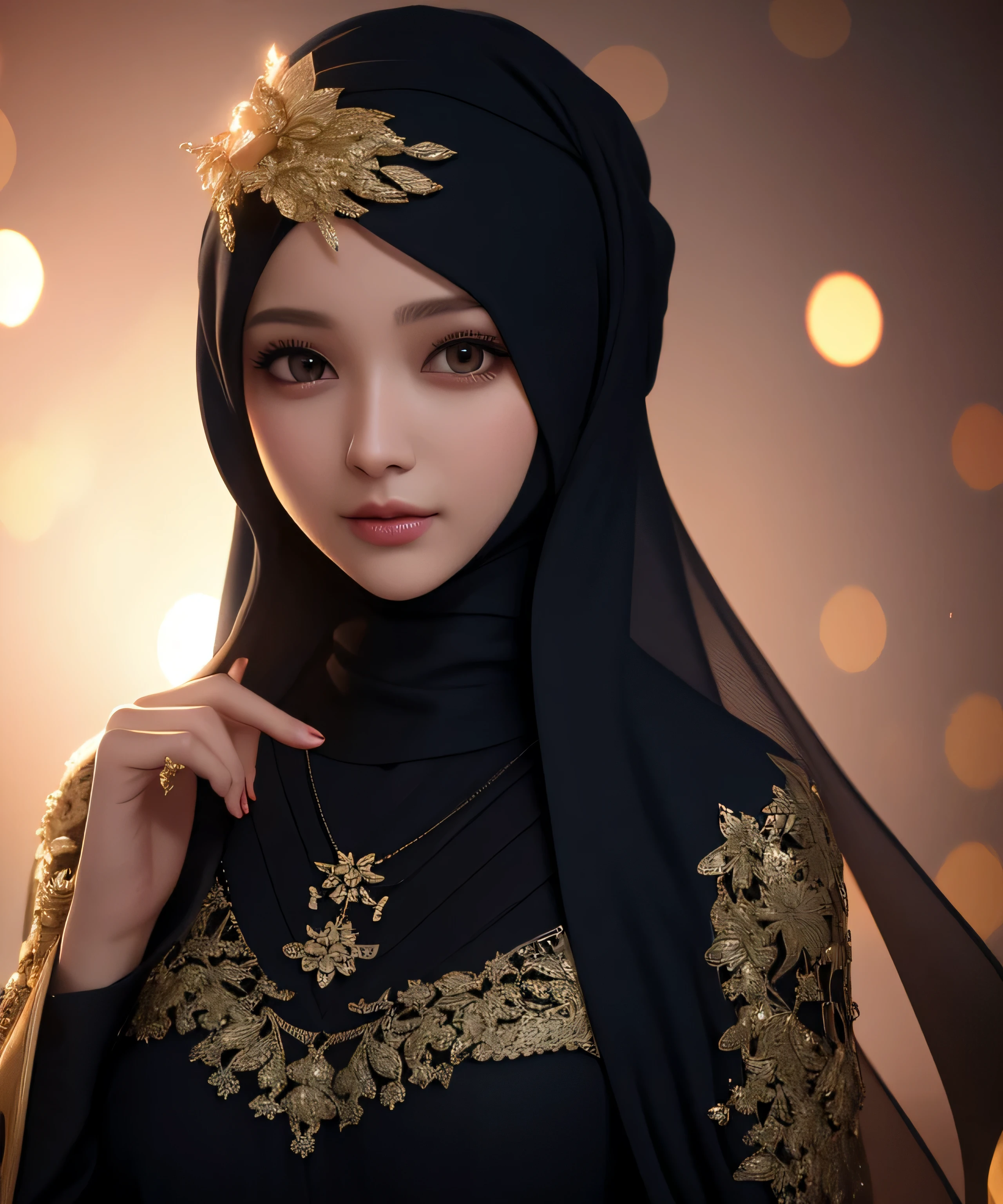 best quality, masterpiece, highres, 1girl, hijab, long hijab, closed china dress, hijab ornament,Beautiful face,upon_body, tyndall effect,photorealistic, dark studio, rim lighting, two tone lighting,(high detailed skin:1.2), 8k uhd, dslr, soft lighting, high quality, volumetric lighting, candid, Photograph, high resolution, 4k, 8k, Bokeh,