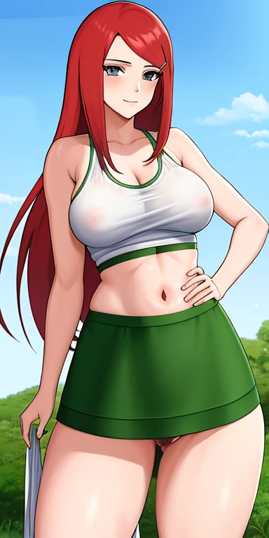 scroll_Kushina, bigger_, ,?????? bump,Permanent, Alone, Kushina_Green_a skirt, Pubic hair shows through,tmasterpiece, Best quality at best, 详细的脸, 詳細な目, A high resolution,