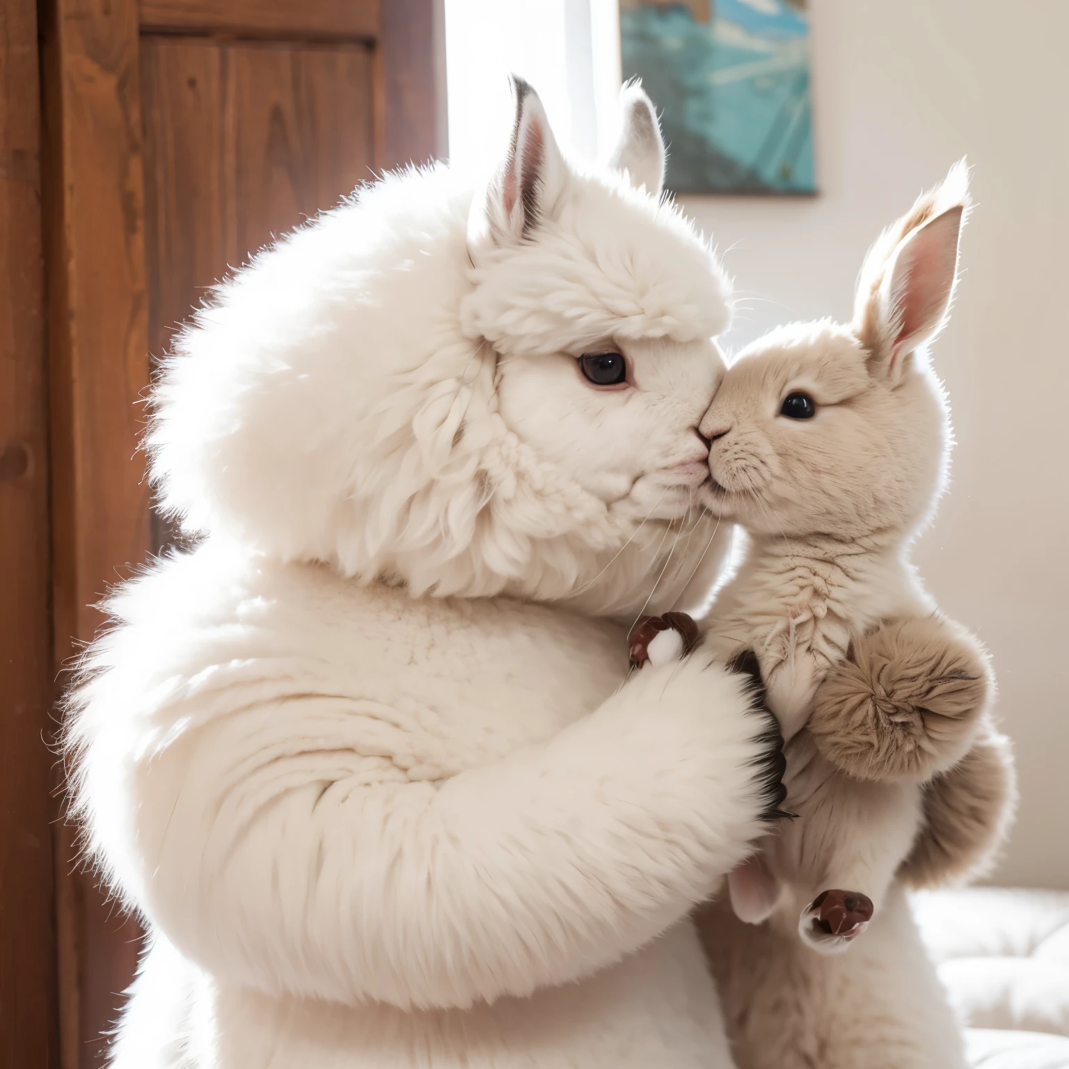 giant wampa monster carries faint limp topless beautiful pink panties young girl in his arms embrace kissing nsfw