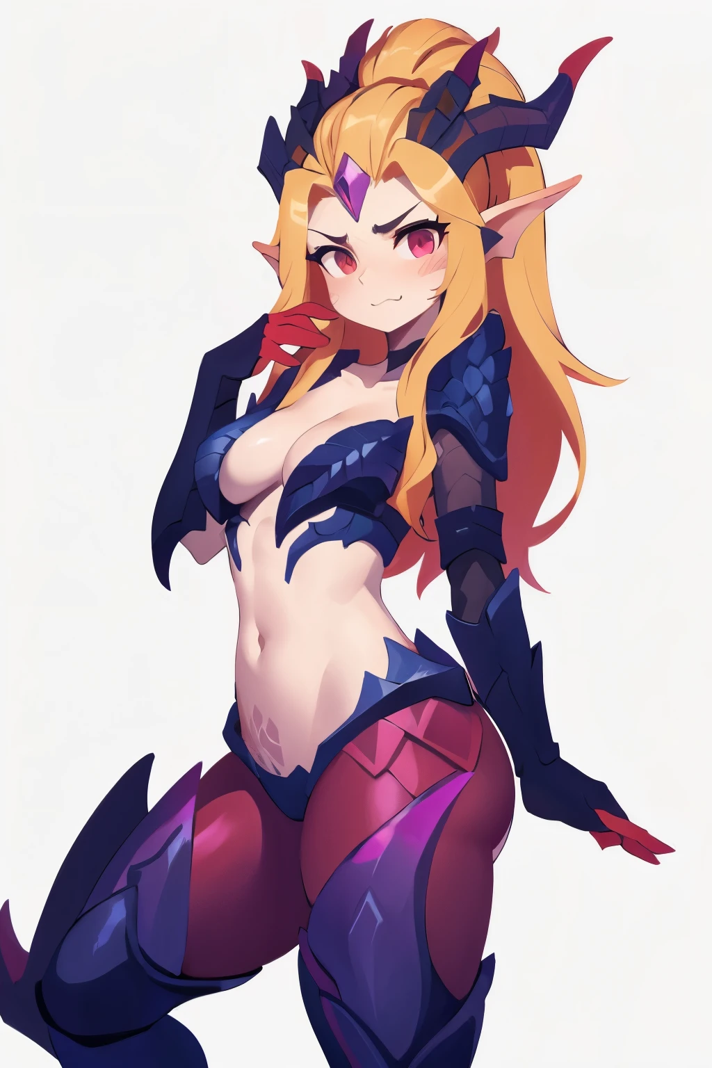 Zyra - Dragon Sorceress - League of Legends, a high definition, 8k, Cara detallada, agarrando su pecho, mostrando su pecho, delgado y delgado, body of equal proportion in his chest)), Front view, cuatro dedos y 1 pulgar, ((2 manos de cabello rojo, facial expression random at viewer, Mejillas sonrojadas, top
