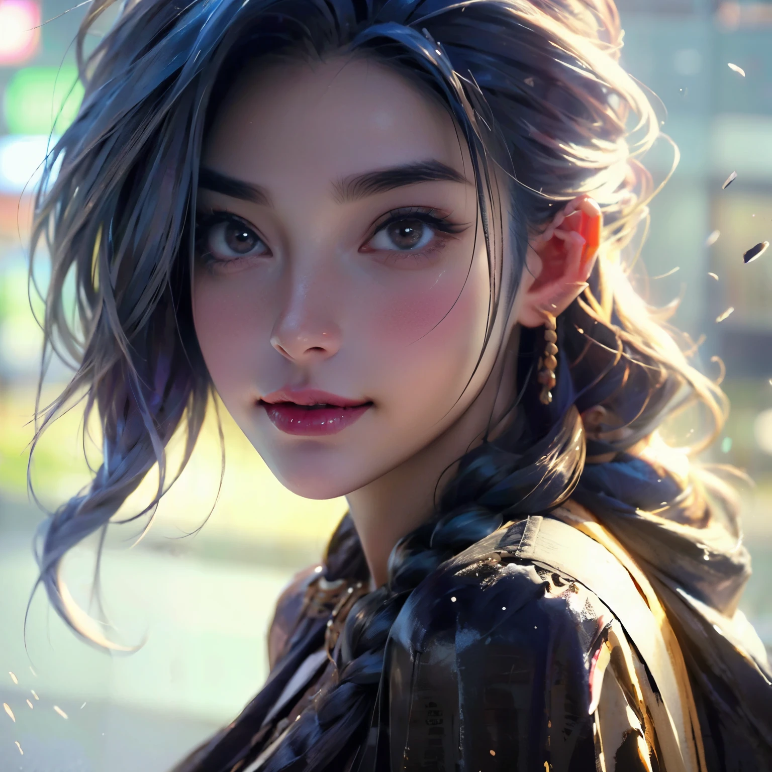 A beautiful girl with a realistic style,Newspaper Background，Realistic style，Exquisite facial features，Fashionable outfits，Modern Japanese and Korean dressing style，in the style of traincore, realist-portraits, 32k uhd, gongbi, photo-realistic drawings, wavy, shiny/glossy