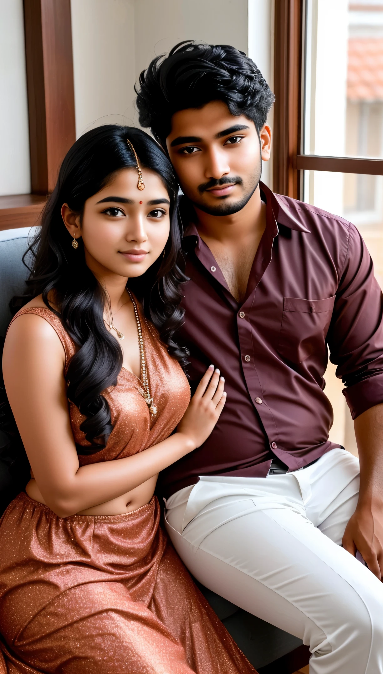 19- 21Years Old beautiful indian female Realistic portrait photo of a man and woman sitting together in a room, facebook post, jayison devadas, vinayak, lovely couple, 8k selfie photograph, reddit post, jayison devadas style, ghutra and egal, candid picture, with kerala motifs, inspired by Odhise Paskali, by Max Dauthendey, exclusiv
INFO