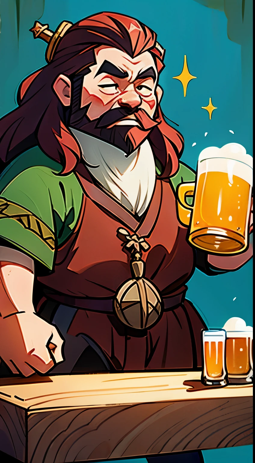 dwarf with a mug of beer in his hand in fantasy