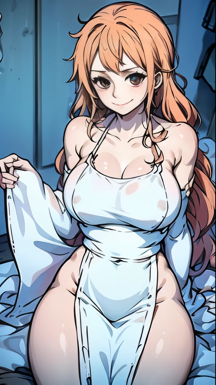 body: pale skin, strawberry blonde hair, girl, hair down,  slightly freckled, slight overweight, soft, busty, navel
clothing: hair ribbon, thin sheer robe, low opacity fabric
pose: blushing, slightly smiling, bliss, lying down, legs parted, hands in panties
setting: sauna
aesthetic: average person, soft face, well lit room, soft eyes, MILF, mature woman