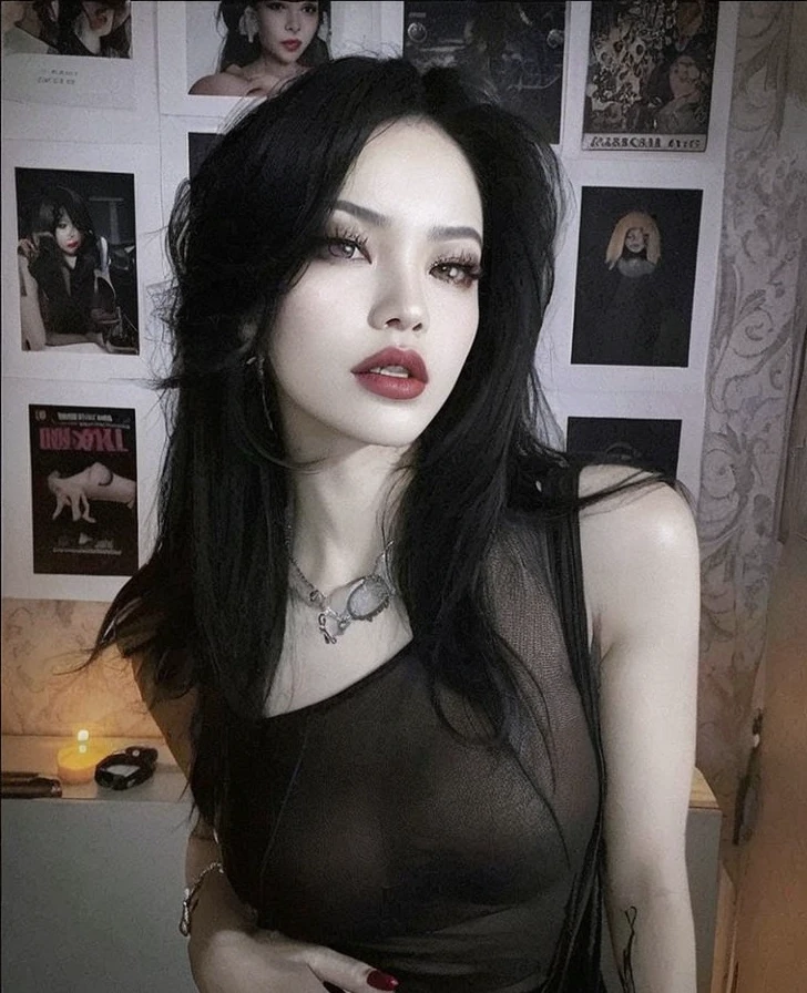Lalisa manobal, lisa de blackpink con cabello negro y labial negro, lalisa manobal del grupo BLACKPINK, tiene los senos grandes y un escote de color negro, Lisa, Lalisa de Blackpink.