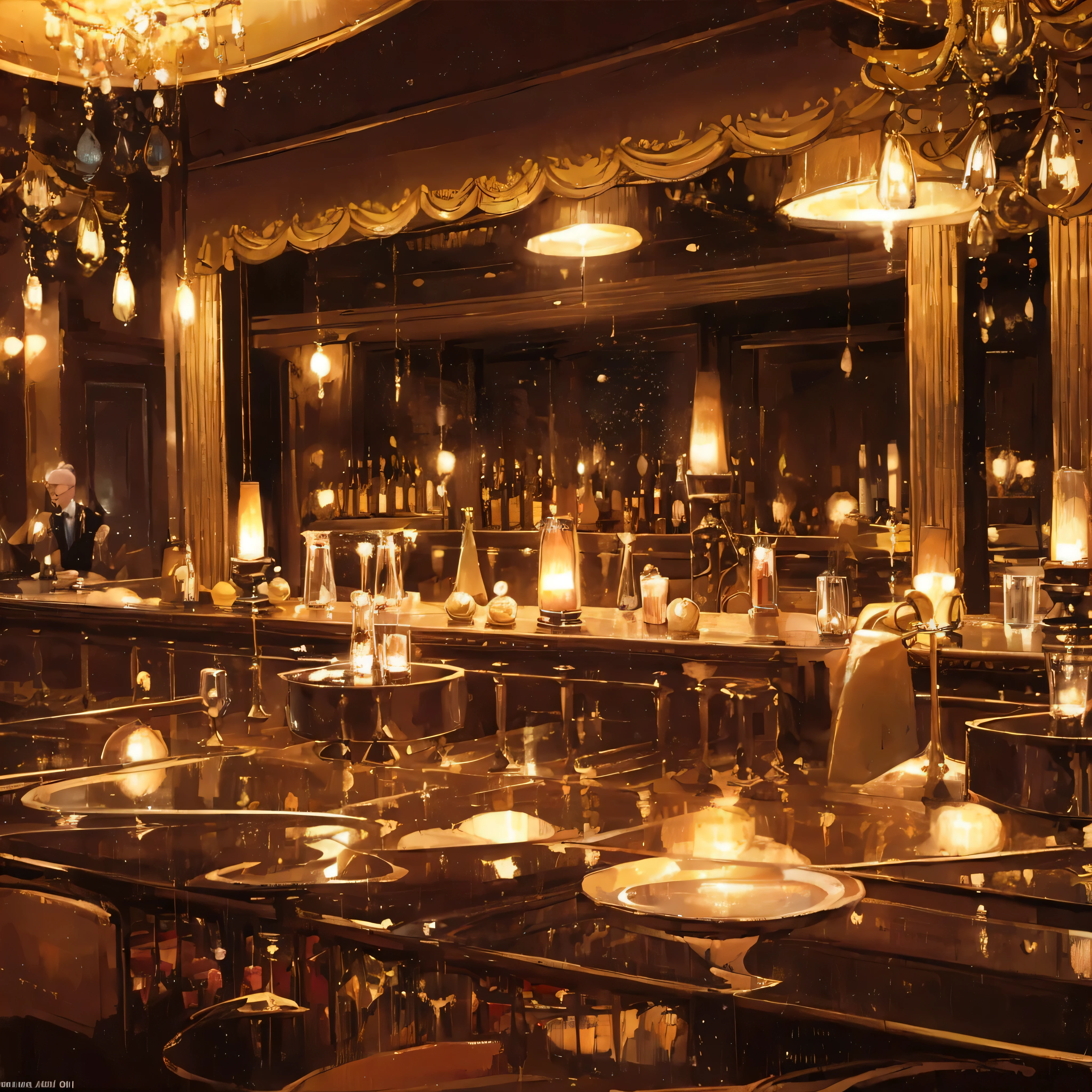 An oil painting artwork depicting a 1950s jazz club, dimly lit stage with musicians playing soulful tunes, patrons in elegant attire sipping cocktails, a smoky ambiance adding to the allure, capturing the sophistication and rhythm of the time, Artwork, oil painting on canvas, employing rich, deep tones to convey the intimate atmosphere, musicians, couples, audience