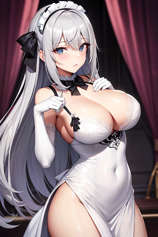 Grayfia lucifuge,pelo plateado vestida de maid francesa muy sexy