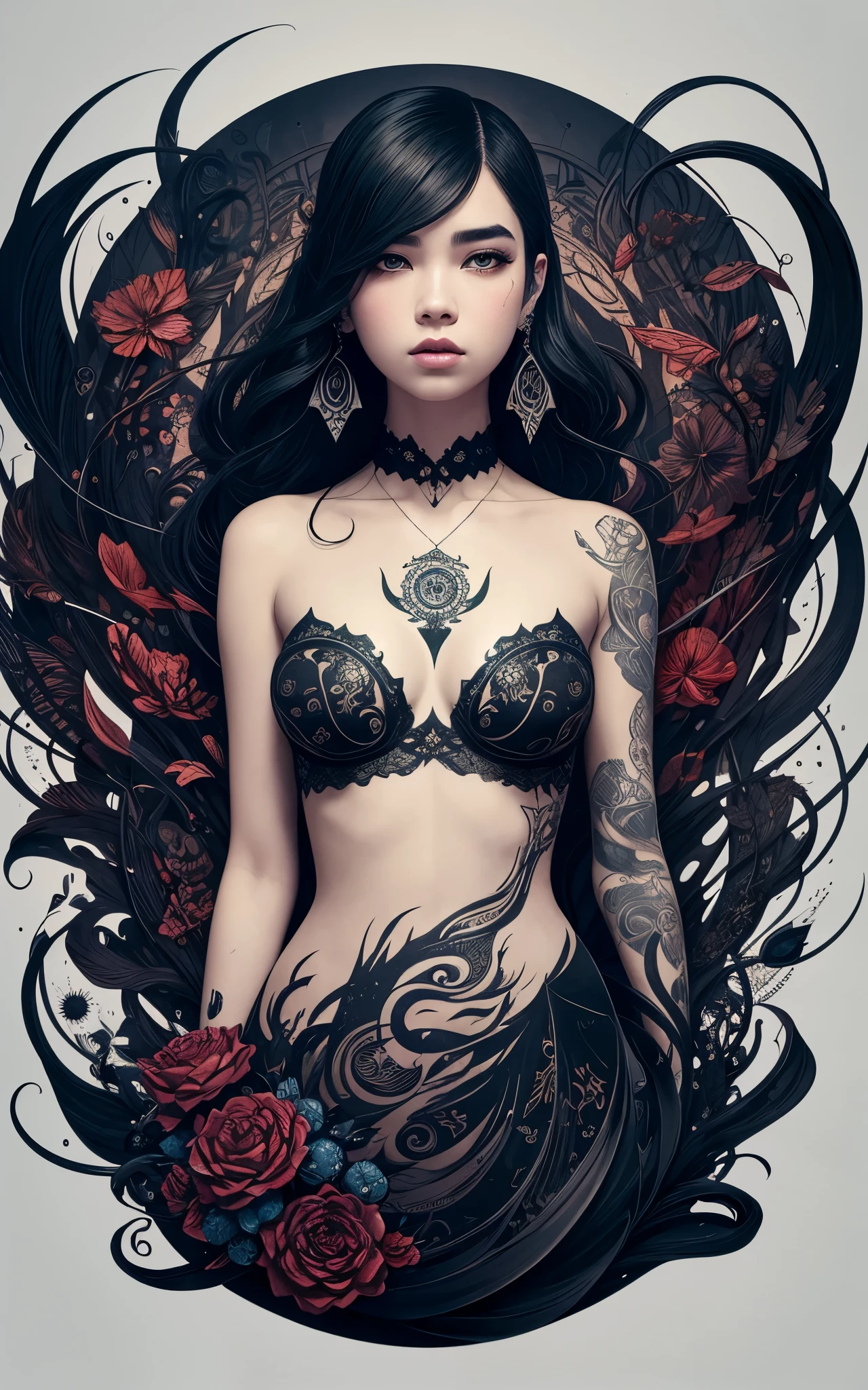 (DuaLipa) is a beautiful charming vampire queen sitting on a throne, carved out of dark smoke, pale skin,dark fantasy background, black, circular colored smoke, waves of shadows at night, abstract skull ornaments, messy hair, soft colors, flat 4d street art in the style of adrian ghenie, esao andrews, jenny saville , edward hopper, surrealism, james jean dark, takato yamamoto, inkpunk minimalism, , detailed eyes with circular iris, seamless geometric pattern harmony, luminogram, iron gall ink, art by Russ Mills, Sakimichan,, by GIlSam -paio octane rendering depicting innovation and truth, 8k, by Lee Jeffries, depth - Gs studio