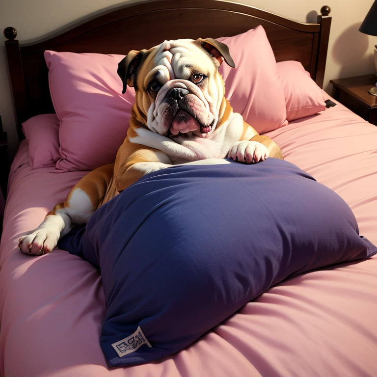 Bulldog dormant dans un lit king size