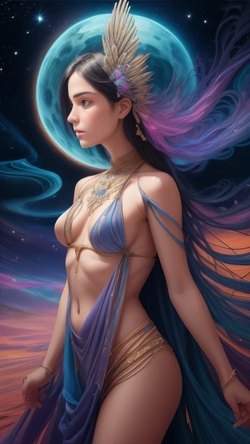 whole body像，（best quality，Super detailed，Best Best Illustration，best shadow，masterpiece，high resolution，professional artwork，famous artwork），细致s eyes，美丽s eyes，Close-up cleavage，Wind and clouds，Colored sclera，s eyes，facial markings，Tattoos are，（fractal，fractal eyes），big eyes，big eyes，（eye focus），surface focus，cosmic eye，space eye，Close up of metal sculpture of woman with moon in her hair，welcome。extremely high detail，3 d welcomes portrait，Extremely detailed footage of the welcomes，a stunning portrait of a welcomes，Side image of the welcomes，portrait of a beautiful welcomes，Full body close-up portrait of the welcomes，hecate welcomes，portrait of a norse moon welcomes，welcomes of space and time，(original photo:1.2)，camel toe，hollowed out，Sweaty legs，， smooth pink skin, shining金属光泽皮肤, shining，spread legs，M-shaped legs，angry expression，sullenness，exasperation， whole body，whole body像