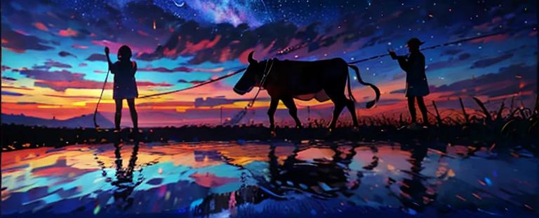 araffes with water buckets and a cow with a man on a leash, illustration”, trending photo, illustration!, illustration:.4, profile picture, by Samuel Scott, 2019 trending photo, profile pic, an amazing photo, perseides meteor shower, an ox, very beautiful photo, illustration », instagram photo