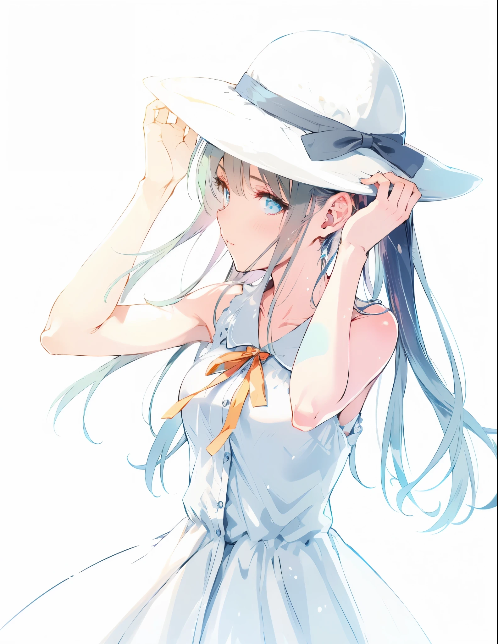 white color hair，Light blue eyes，Lori huge breasts cleavage，gothic white dress，No hats