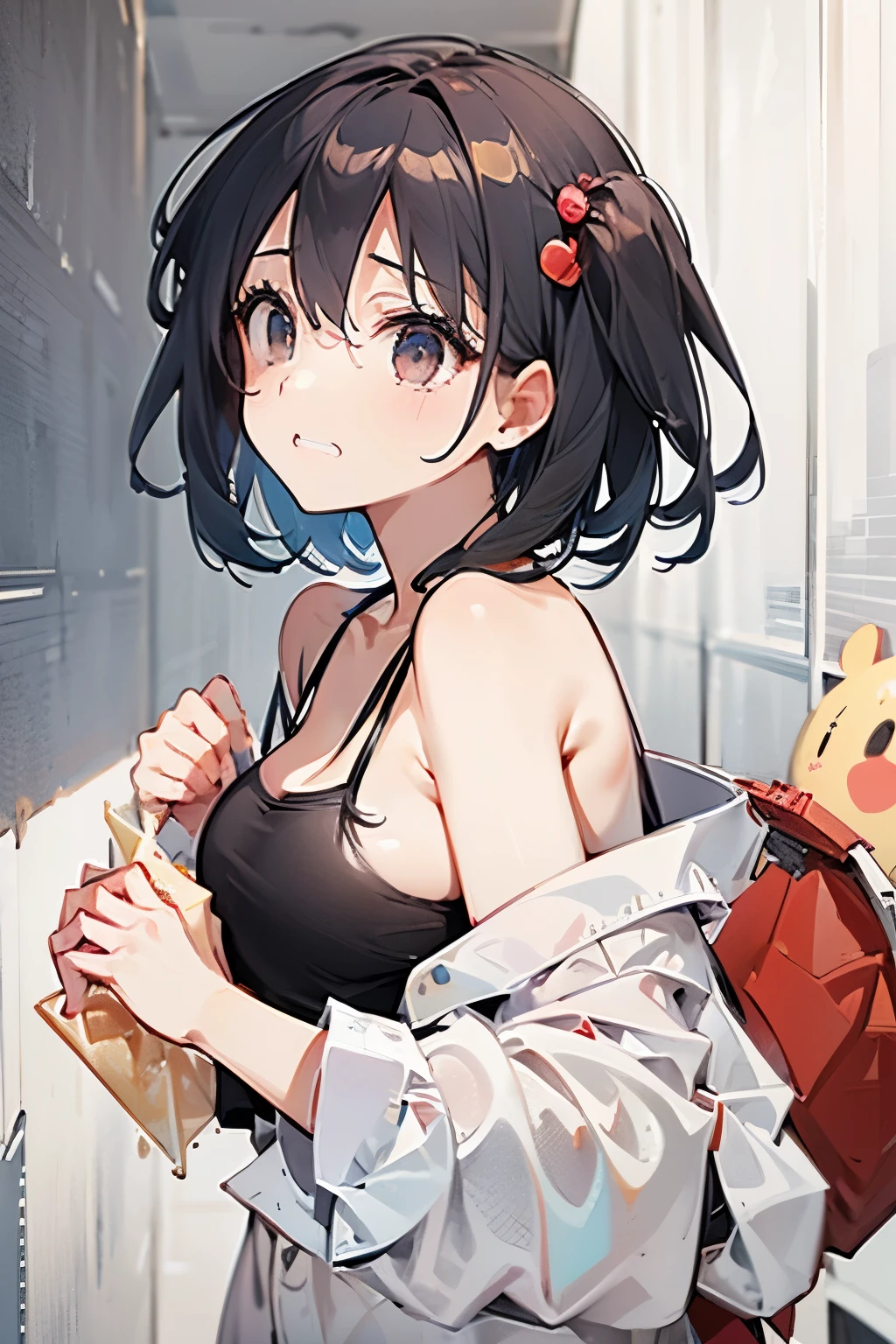 (masutepiece:1.2, Best Quality, Top Quality, Lens Flare, Depth of Field,), (Close Up: 1.3), (Wide Shot, Fisheye: 0.85), Face Focus, [1 girl in, expressioness,big boobs,Cosplay, smile] , Magazine cover