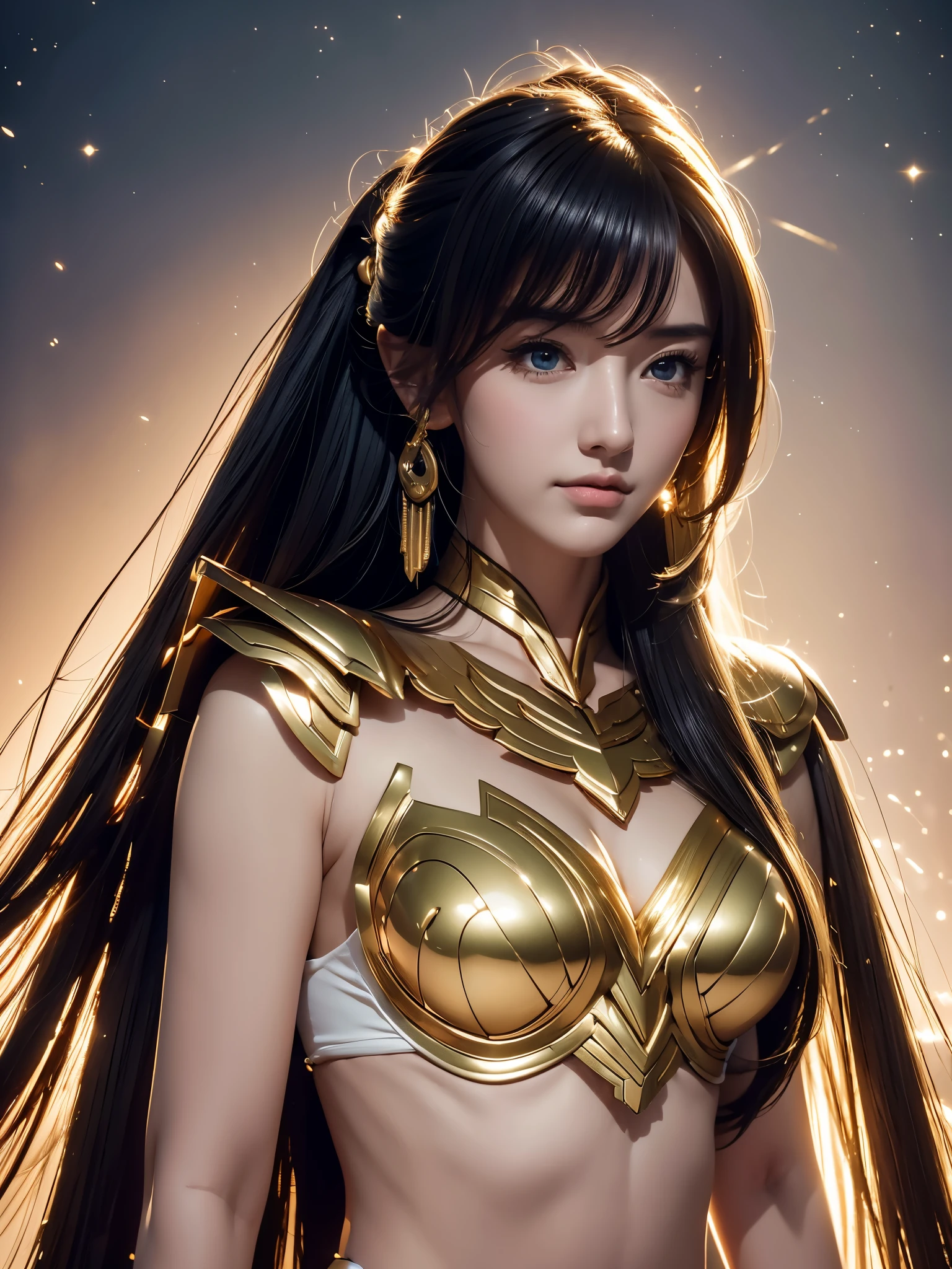 Saint Seiya,Gold armor,cinematic lighitnglamplight,Realistic,highly detailed,bright, kosmos, Starcloud, detailed, hyper realisitc, clean background trending, bright background, The attention to detail,8k --niji 5 --stylistic expressiveness --s 400