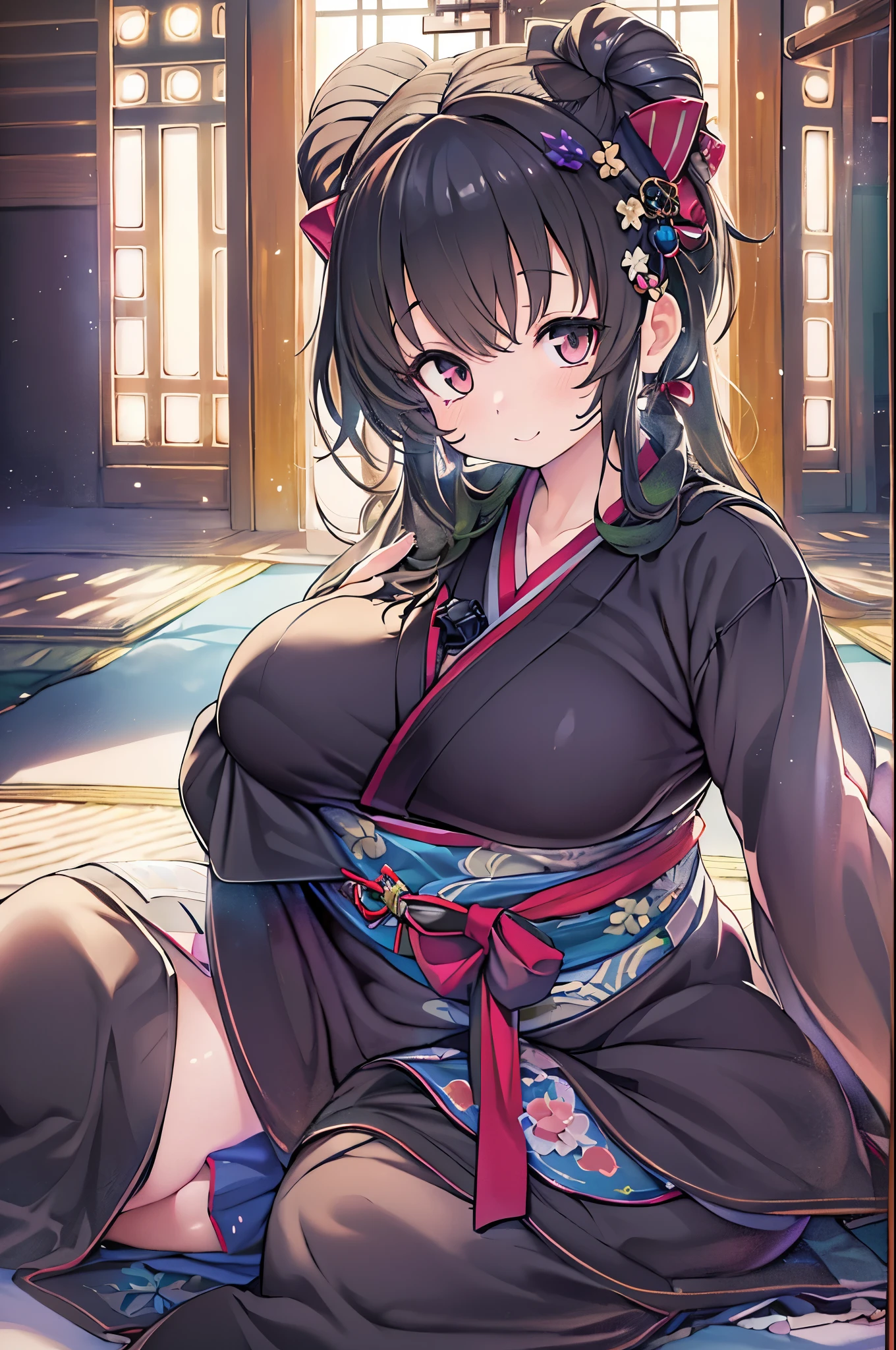 (Night:1.7), East Asian Architecture, sitting at attention,sitting on tatami, white_Kimono, Black_hair, long_hair, hair_Pulled_Back,parted_Lips,Purple_Eyes, braid, 1 girl, Manga,20yr old,maturefemale,Beautiful Finger,Beautiful long legs,Beautiful body,Beautiful Nose,Beautiful character design, perfect Eyes, perfect Face, Looking at Viewer,(Innocent_Big_Eyes:1.0),(light_Smile:1.0), Official art,the Extremely Detailed CG Unity 8K Wallpapers, Perfect Lighting,Colorful, Bright_front_Face_lightinasterpiece:1.0),(best_quality:1.0), 超hight resolution,4K,Ultra-detailed, Photography, 8K, nffsw, hight resolution, absurderes:1.2, Kodak Portra 400, Film grain, blurry Background, Bokeh:1.2, Lens Flare, (Vibrant_Color:1.2) (Beautiful,Large_breasts:1.4), (Beautiful_Face:1.5),(narrow_waist),