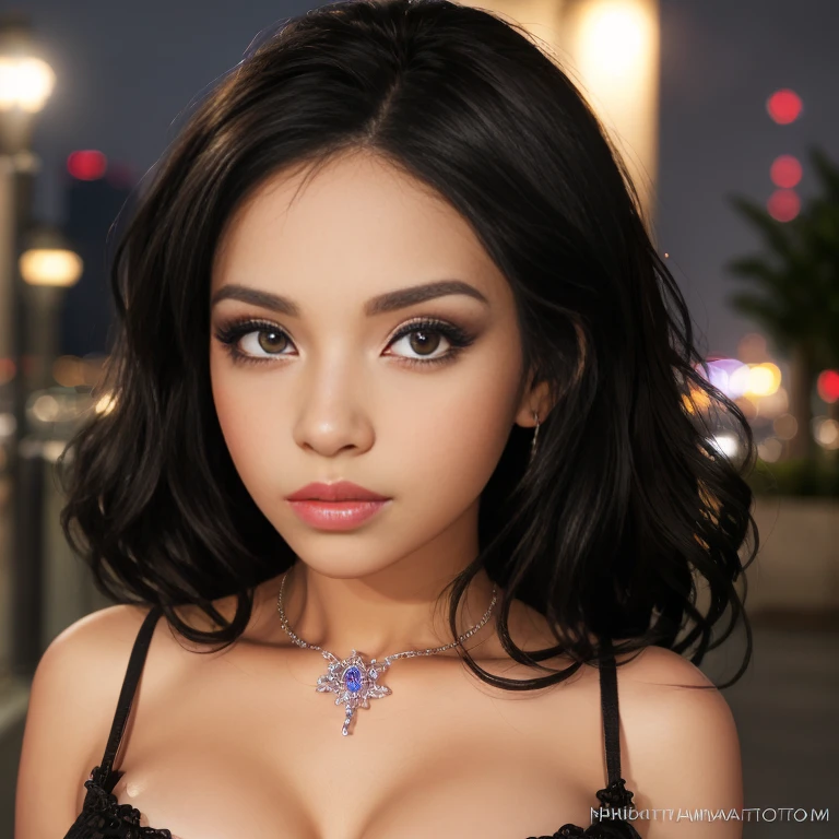 Picture, best quality, a woman in the city at night, night dress, photo of beautiful HBmake up, jewlery, looking at viewer, perfect face, perfect eyes, sharp focus, Intricate, High Detail, dramatic, photorealistic,