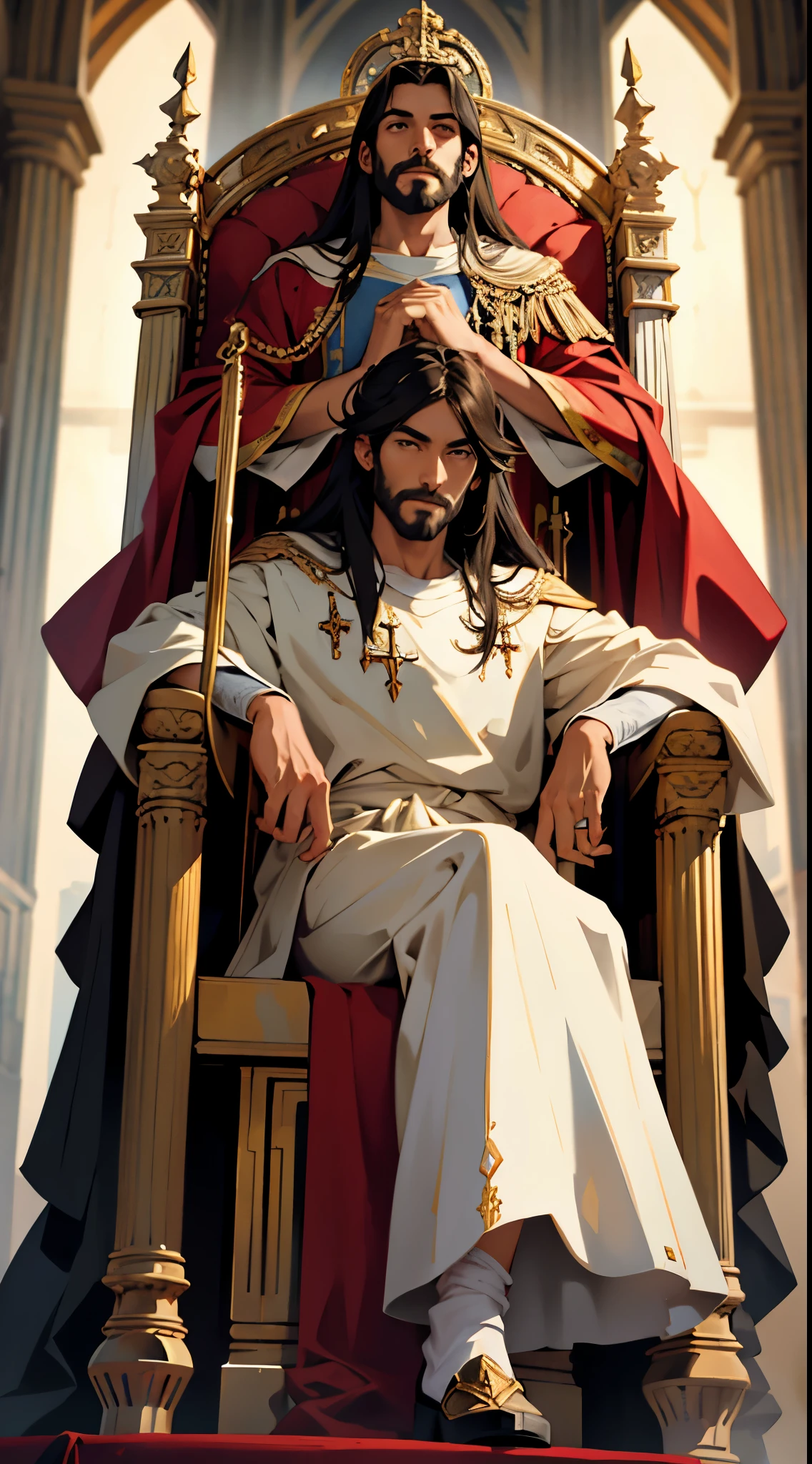 Jesus Christ sitting on a throne with great glory and absolute majesty.
