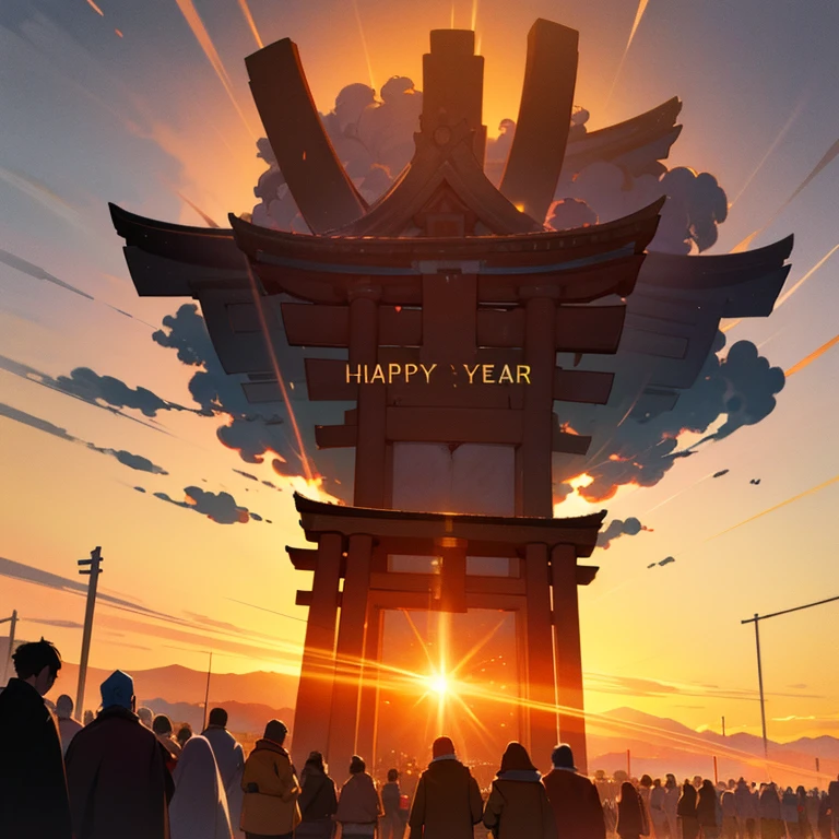 Happy New Year, kyoto, shrine, crowd, sunrise, masterpiece, best quality, ultra-detailed, high resolution, extremely detailed,
unity 8k, caustics, dynamic lighting,