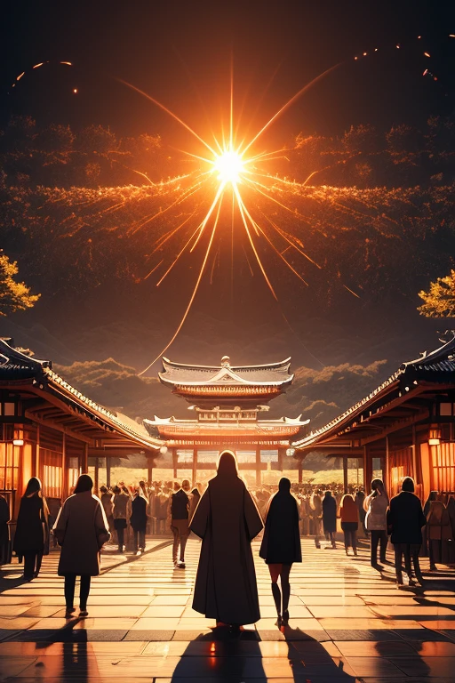 Happy New Year, kyoto, shrine, crowd, sunrise, masterpiece, best quality, ultra-detailed, high resolution, extremely detailed,
unity 8k, caustics, dynamic lighting,
