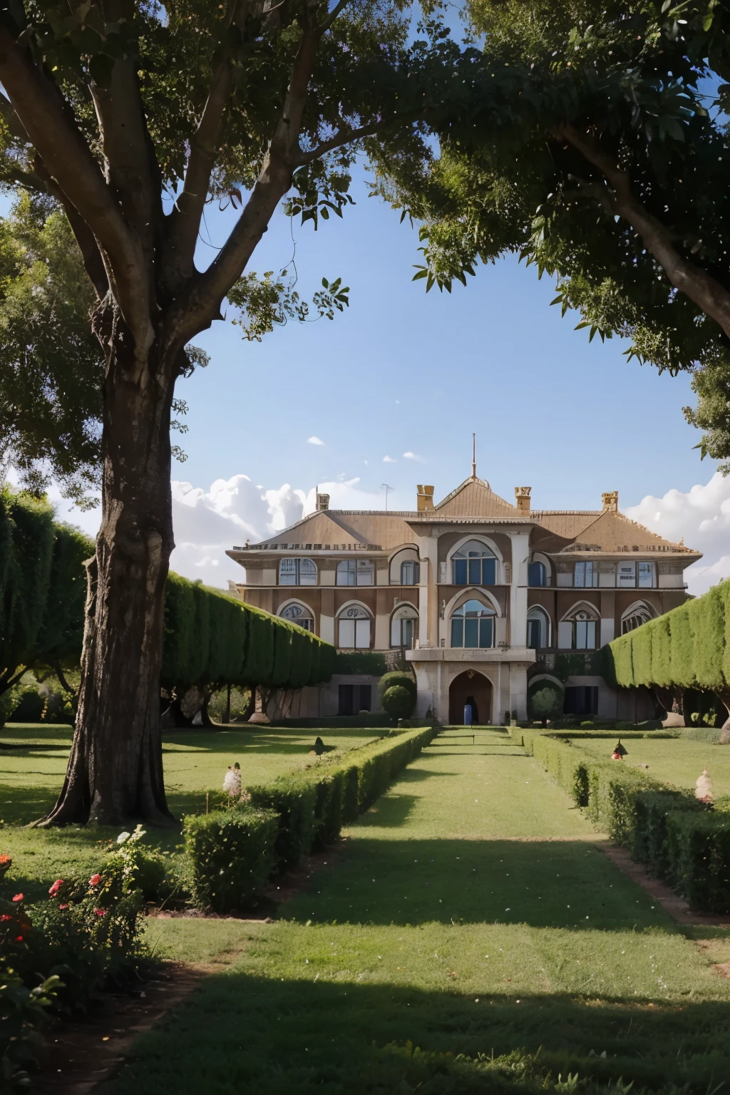 a gigantic palace, vast gardens of eden, 4 rivers, fruit trees, beautiful servants everywhere