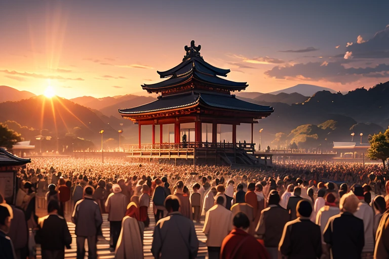 Happy New Year, kyoto, shrine, crowd, sunrise, masterpiece, best quality, ultra-detailed, high resolution, extremely detailed,
unity 8k, caustics, dynamic lighting,