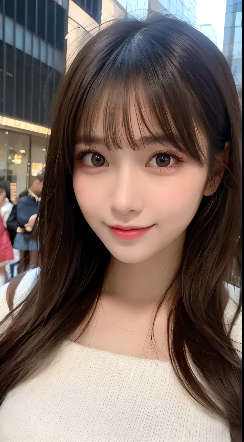 masutepiece, Best Quality, Illustration, Ultra-detailed, finely detail, hight resolution, 8K Wallpaper, Perfect dynamic composition, Beautiful detailed eyes, Gorgeous black fluffy Tokyo winter clothes,random cute hair,small tits,Natural Color Lip, Bold sexy poses,Smile、20 years girl、Cute、Sexy shot looking at camera,Always blur the background,Perfect and beautiful face,Take only the face,beautiful and detailed face、slim face and style,Big eyes、Do gal makeup