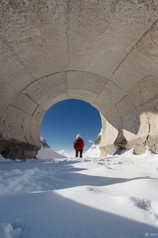 Make a picture of the North Pole, bem frio, com um grande ventilador em cima de uma pedra.