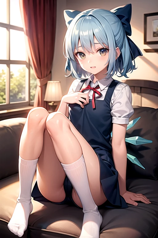 CIrno,white knee high silk socks