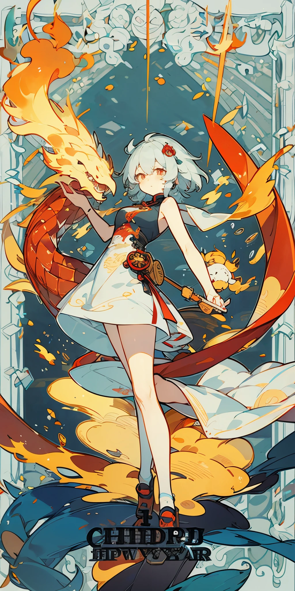 Chinese New Year,Red Chinese dragon,Cheongsam girl,Red cheongsam,fire workirecrackers